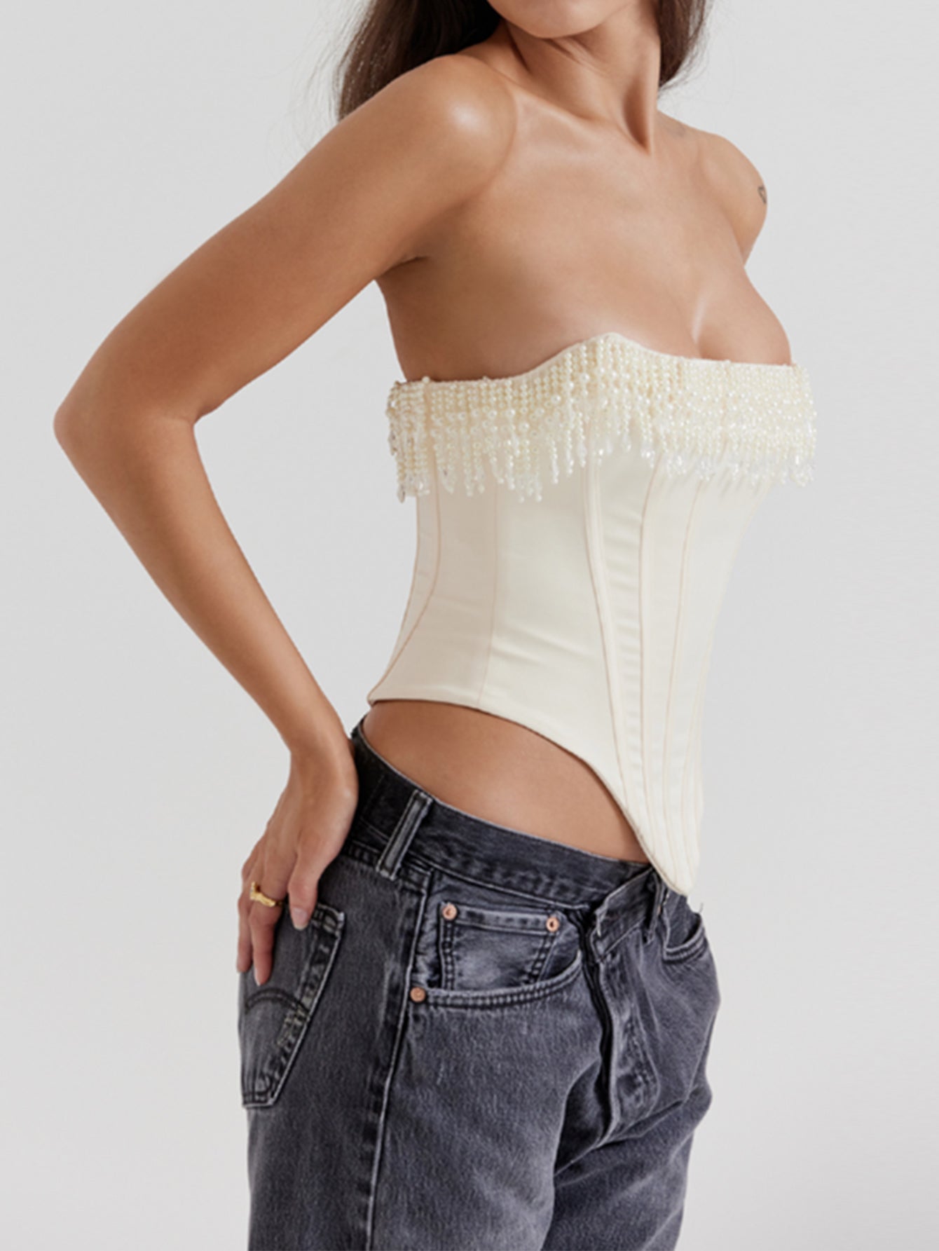 Pearl-Embellished Corset Top for Women