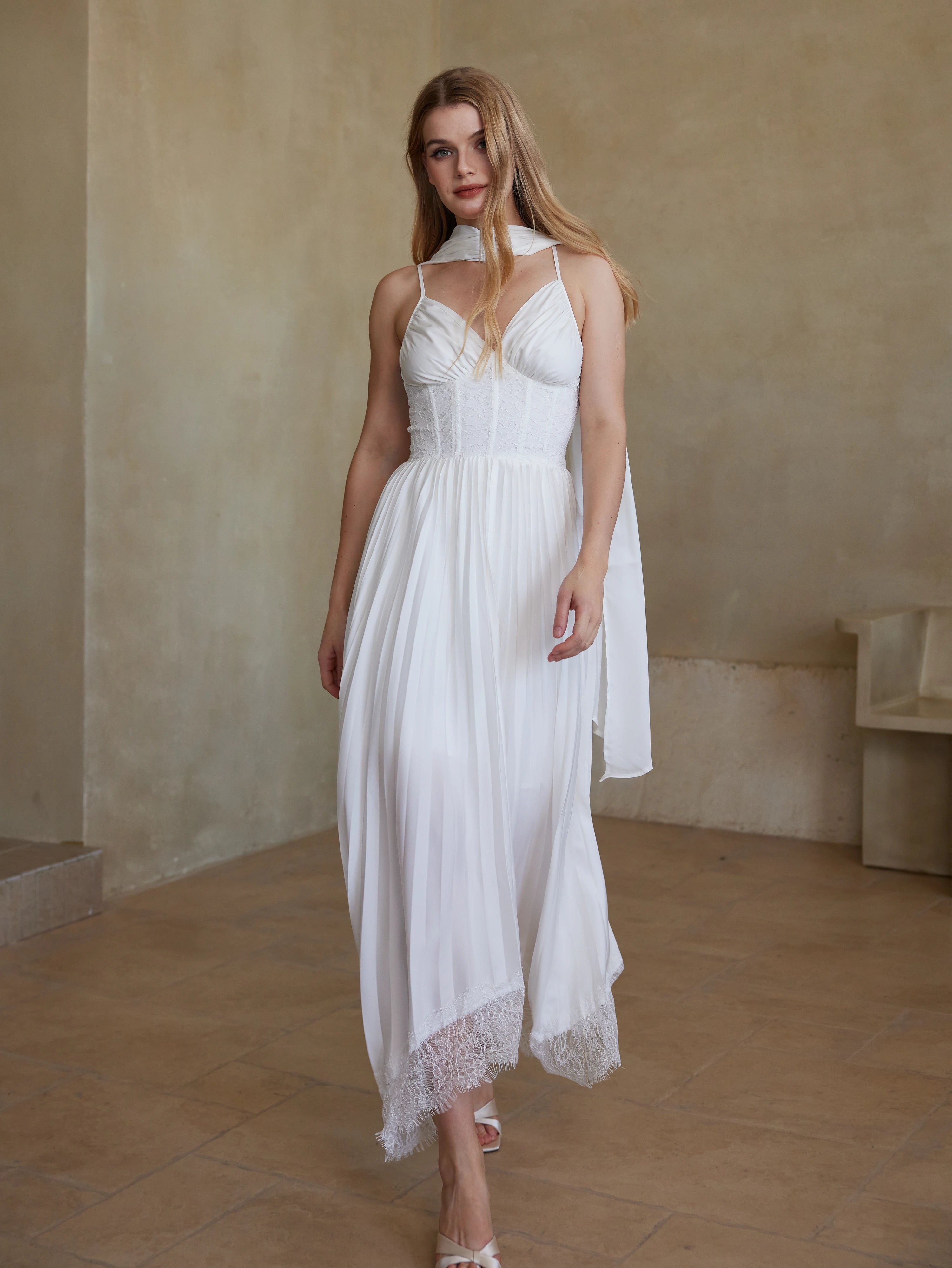 Elegant Lace-Trimmed Satin Gown