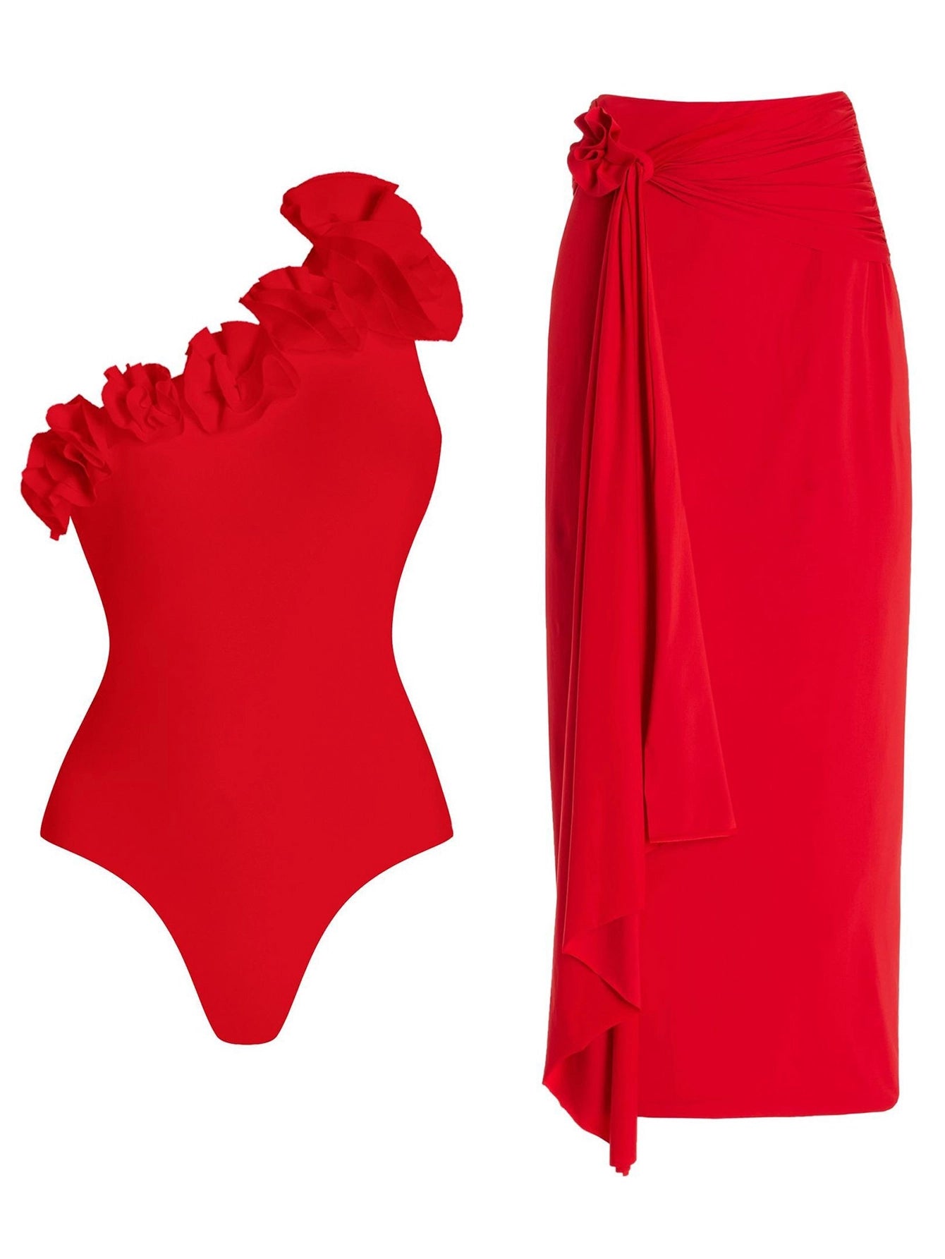 Elegant  Ruffle Swimsuit & Wrap Skirt Set