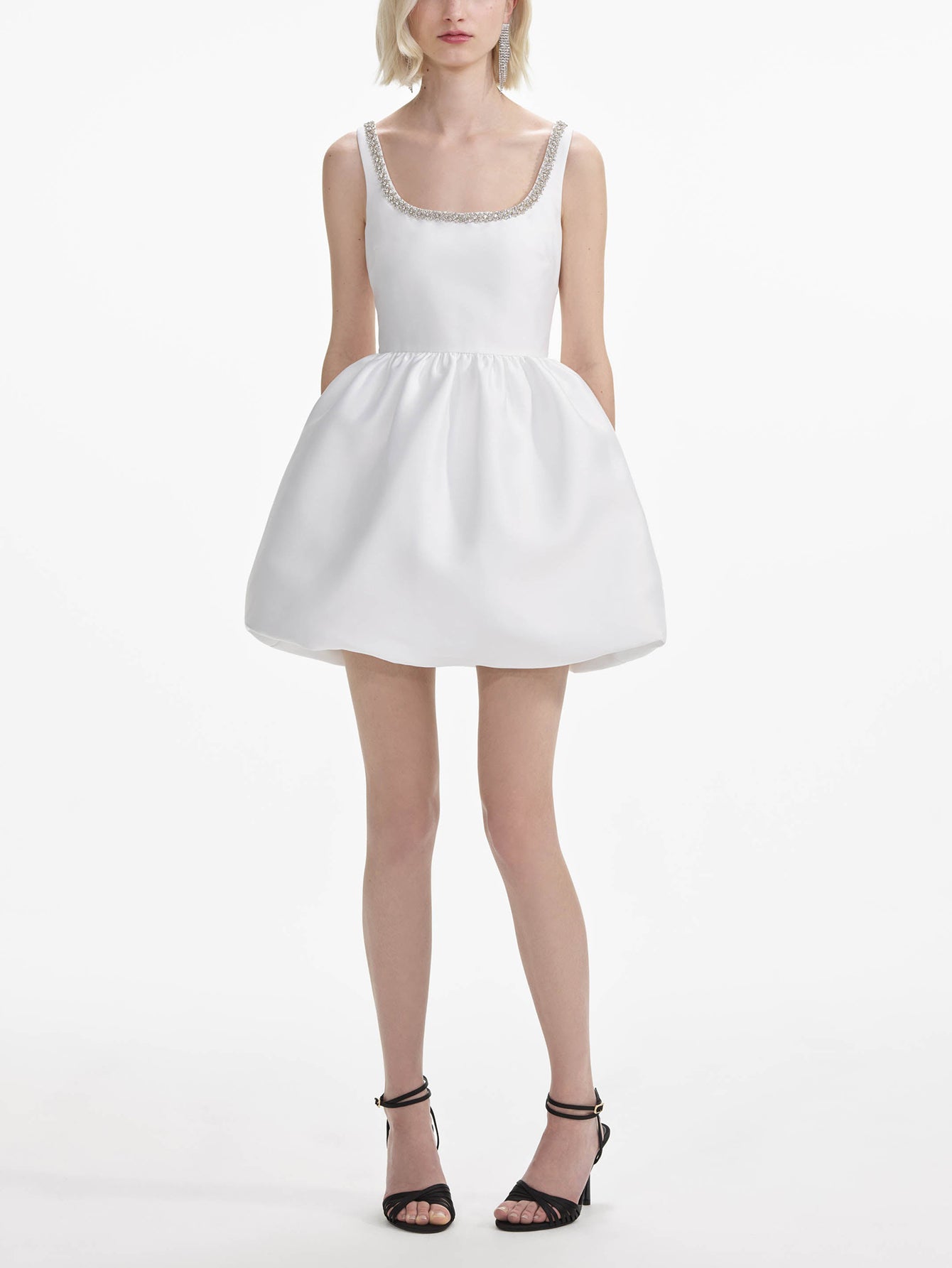 Sleeveless Bubble Hem Dress with Beaded Neckline