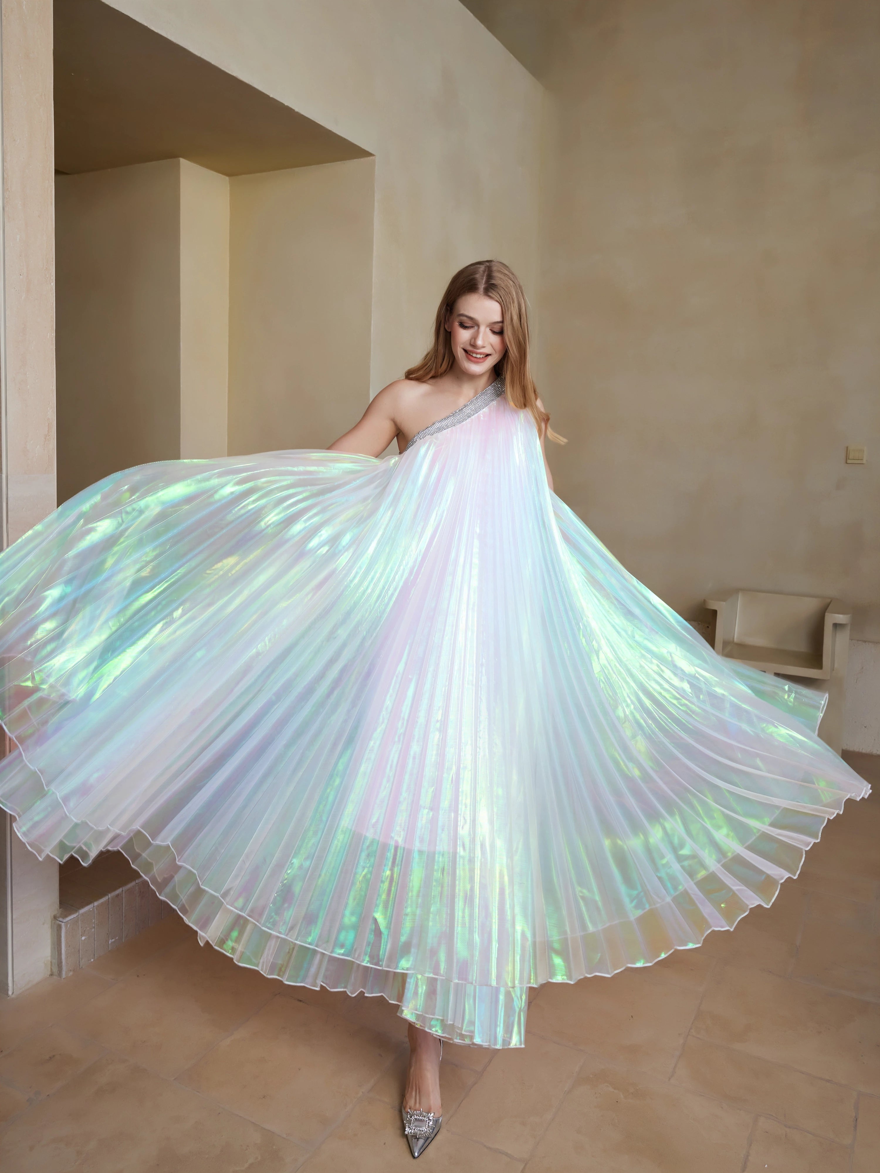 Ethereal Shining Pleated Gown