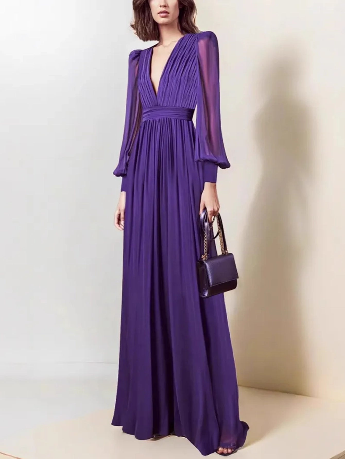 Regal Waisted Pleated Maxi Dress