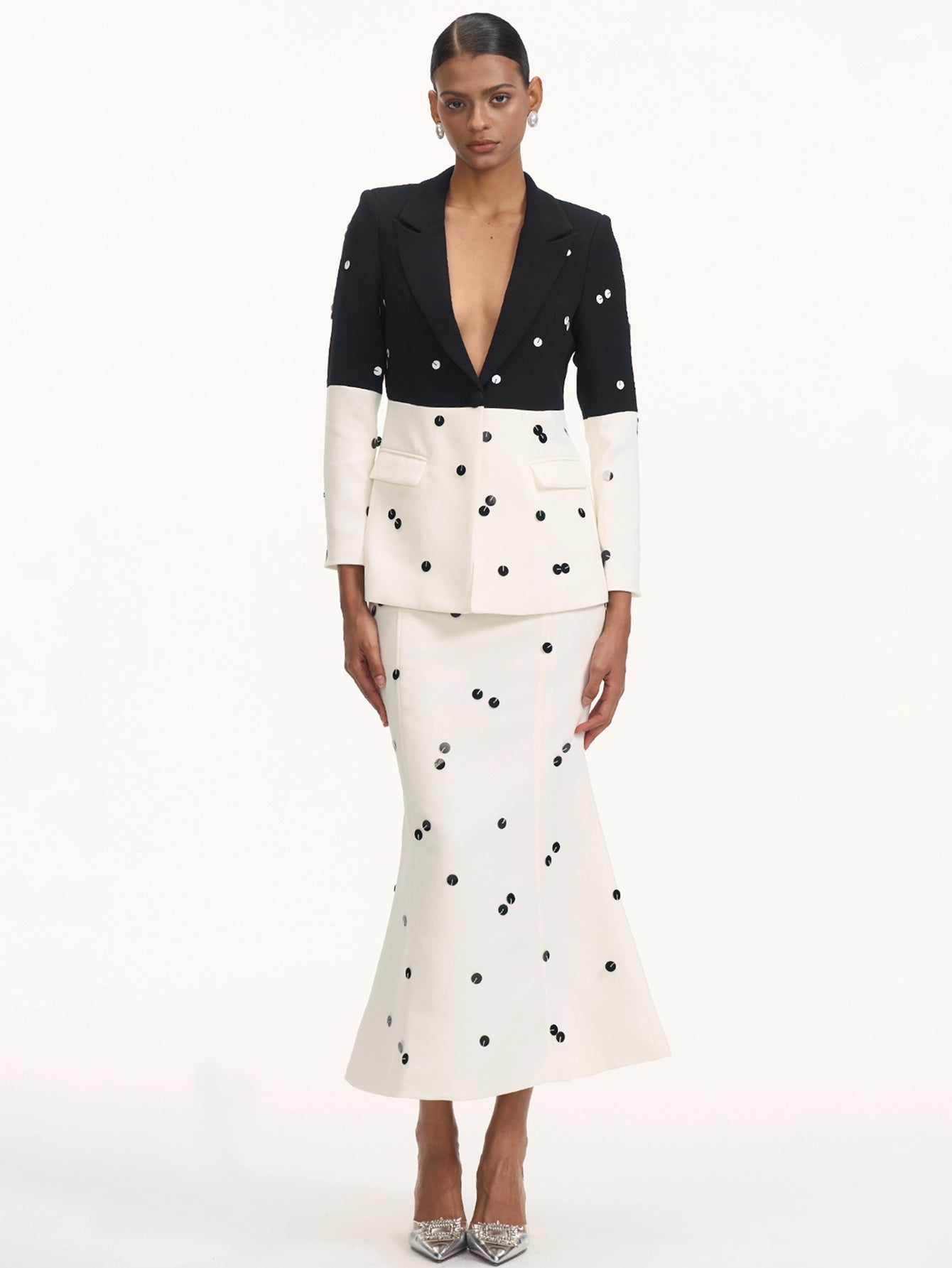 Polka Dot Blazer Skirt Suit