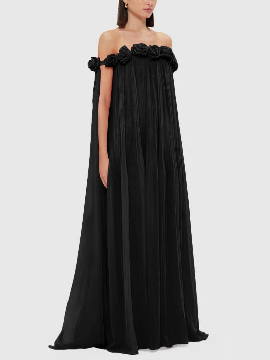 Flowy Off-Shoulder Pleated Gown