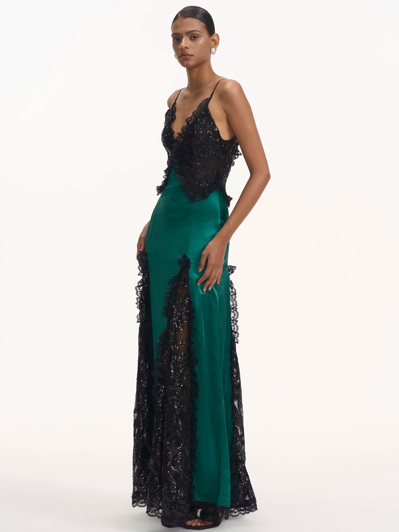 Plunging Neckline Sequined Gown