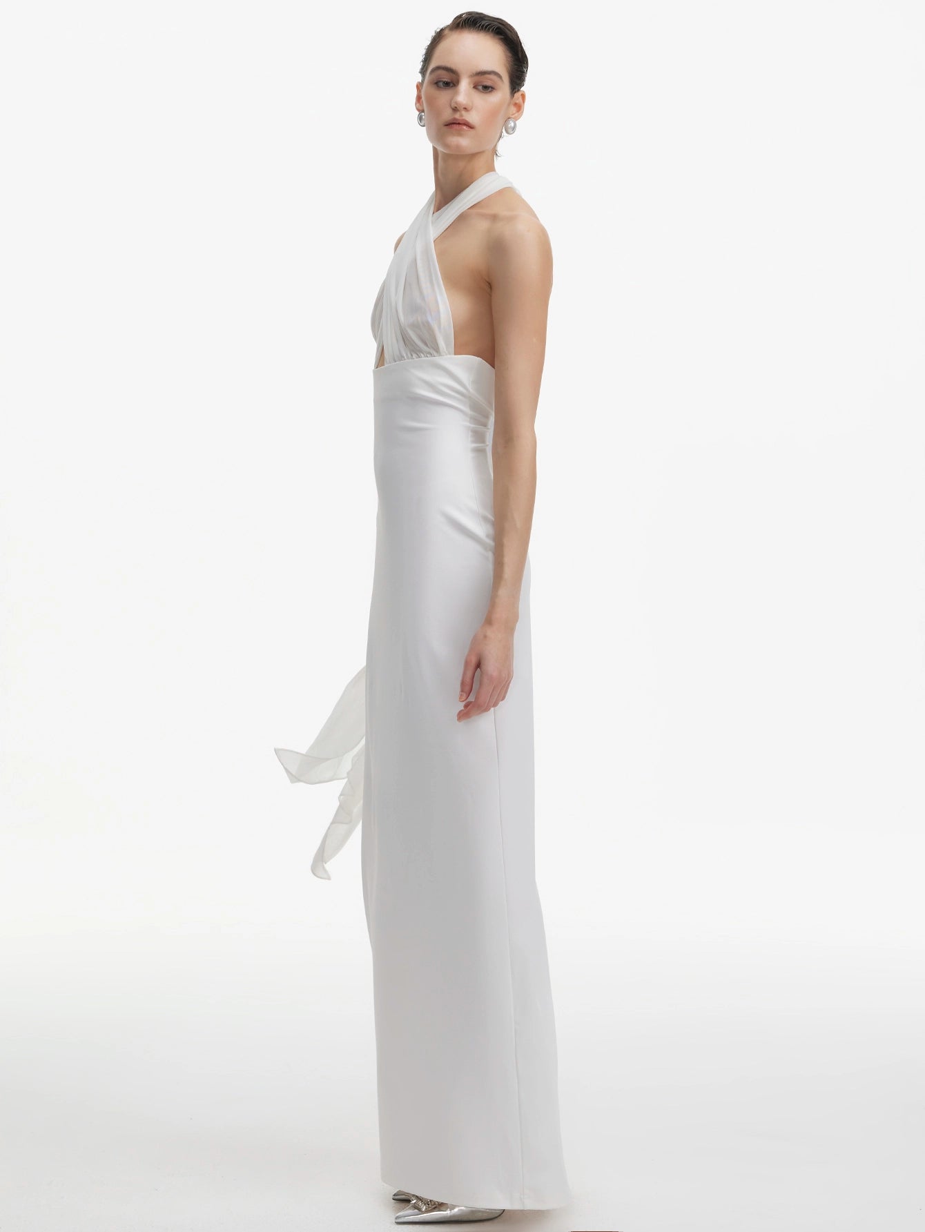 Elegant Halterneck Gown with Sheer Overlay