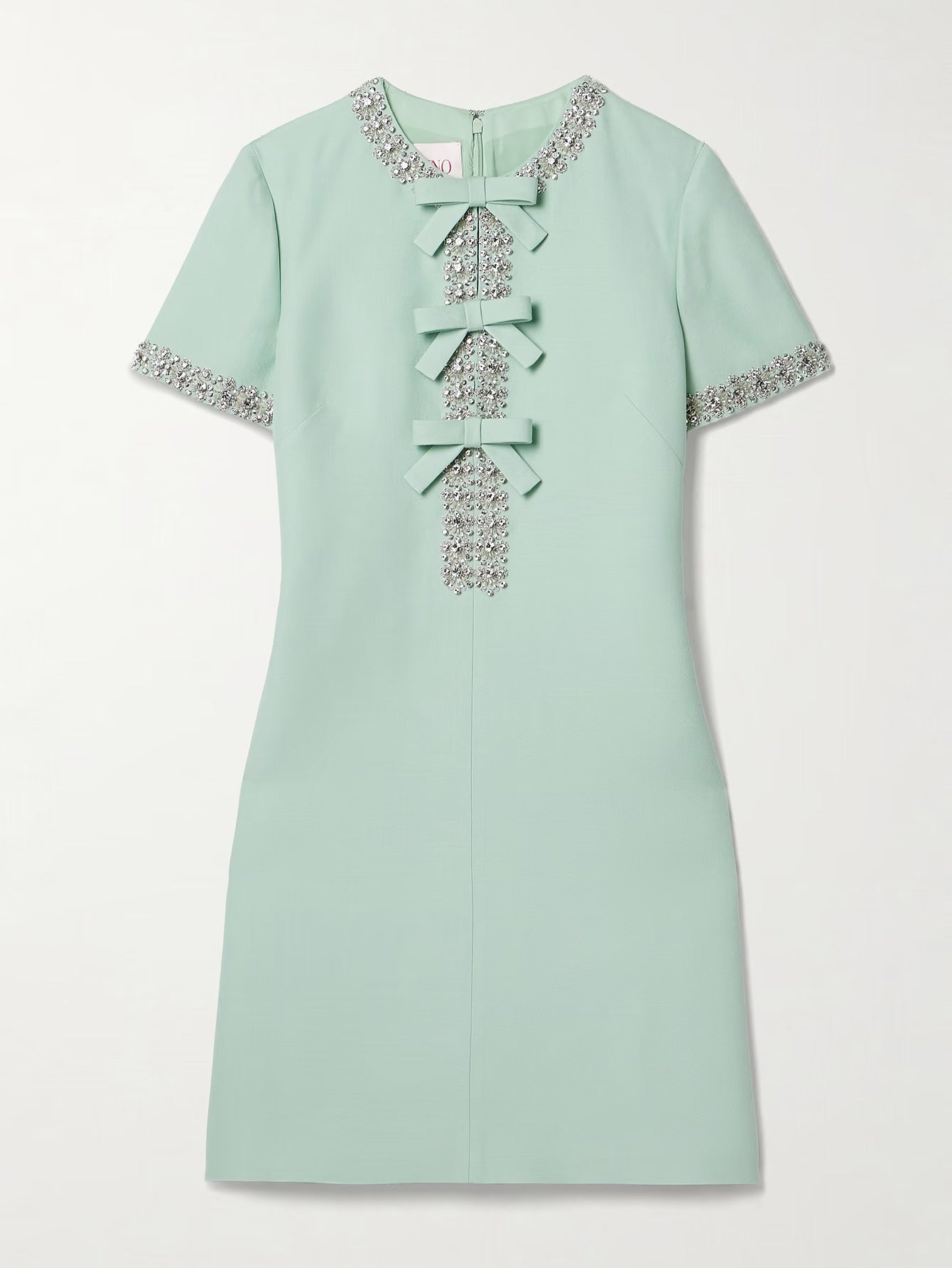 Embellished Mint Wool-Crepe Mini Dress