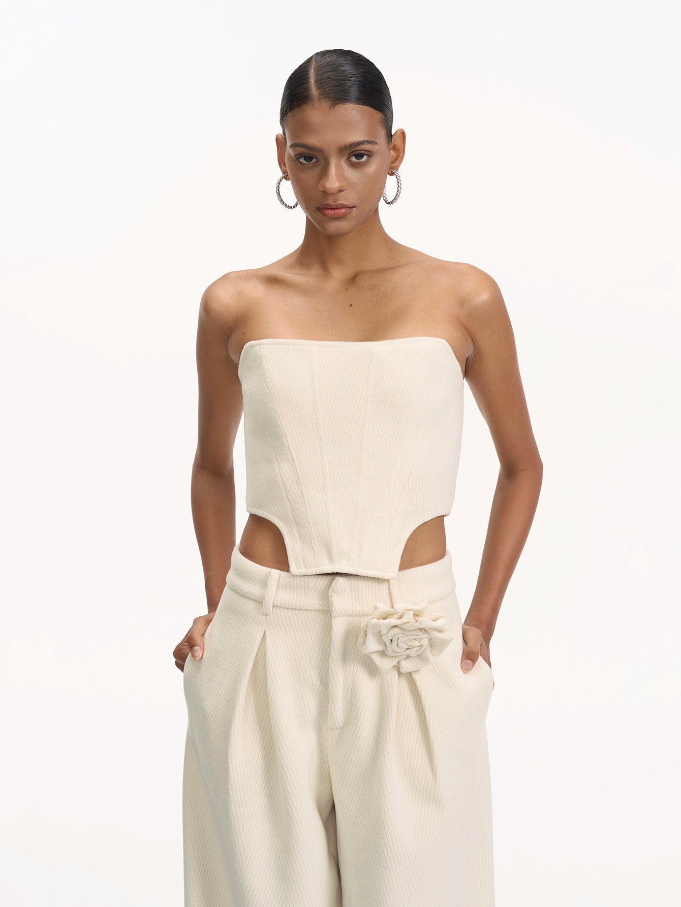 Cutout Bodysuit and Wide-Leg Pants Two-Piece Set