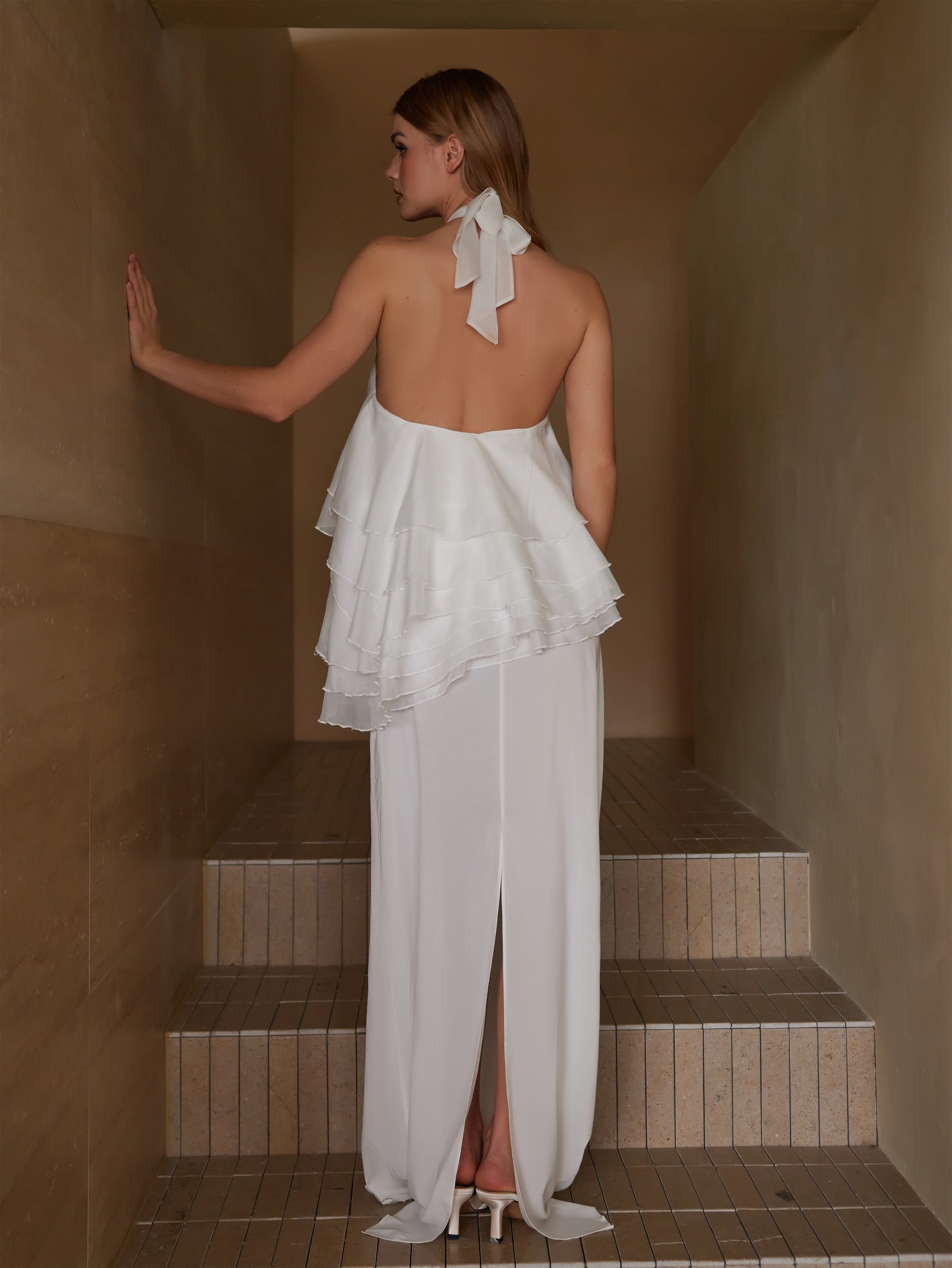 Elegant Ivory Ruffled Gown