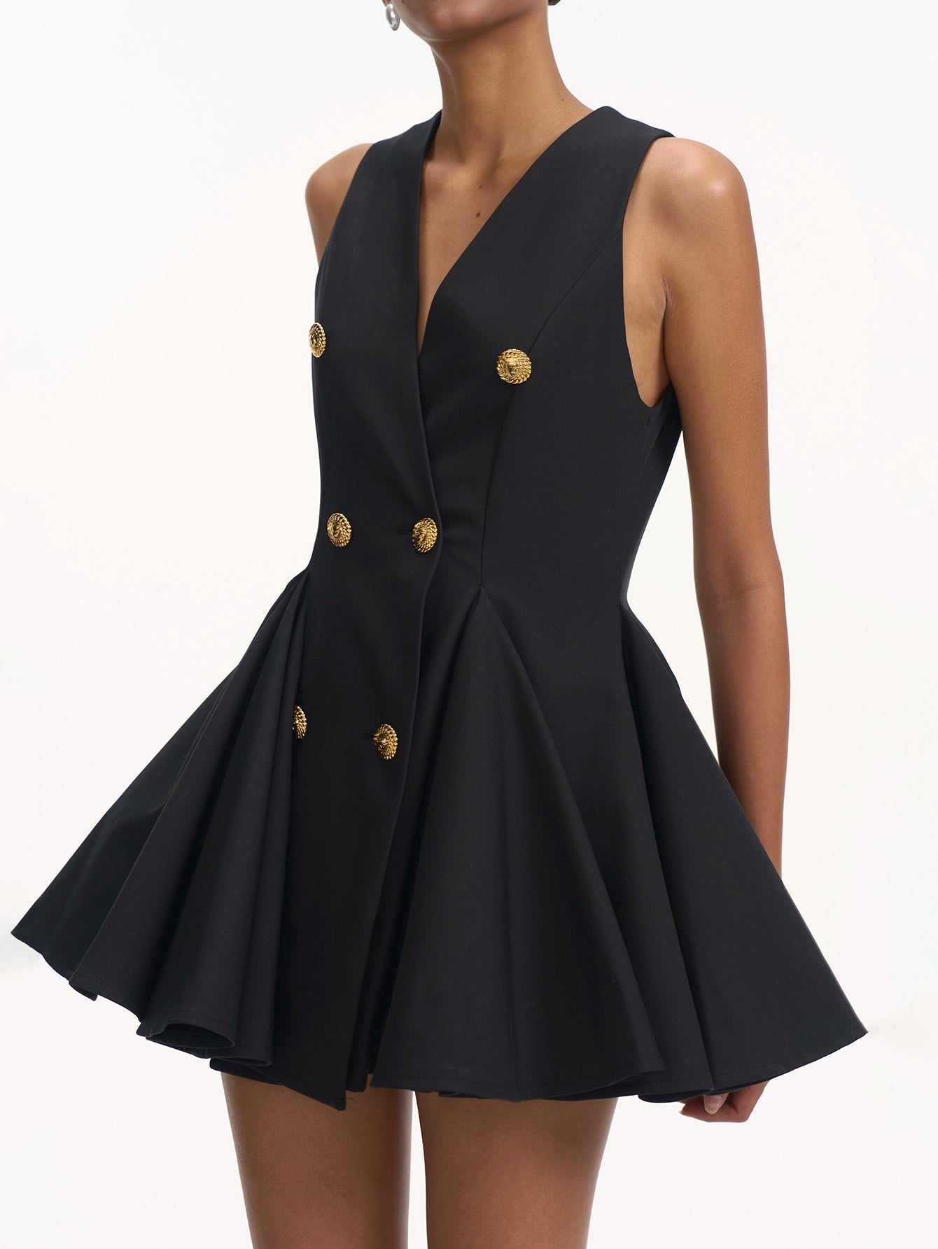 Deep V buttoned mini dress