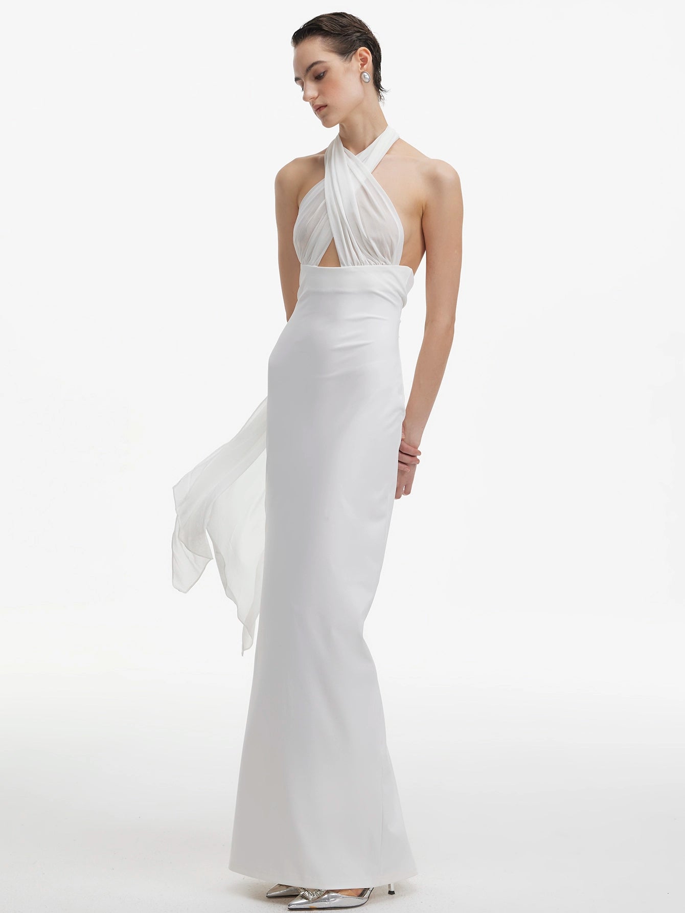 Elegant Halterneck Gown with Sheer Overlay