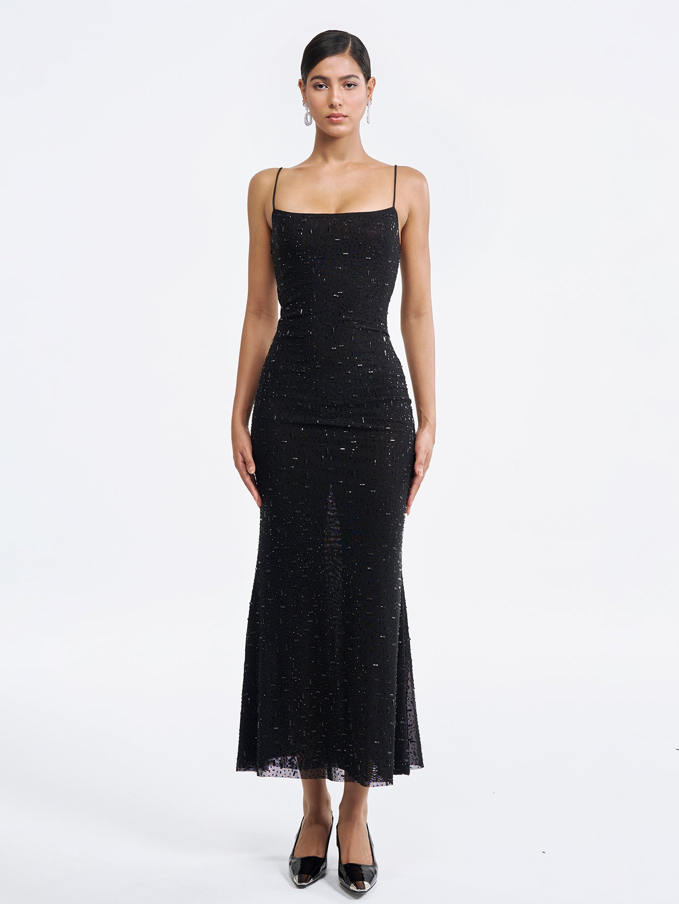 Beaded Slip Gown with Square Neckline