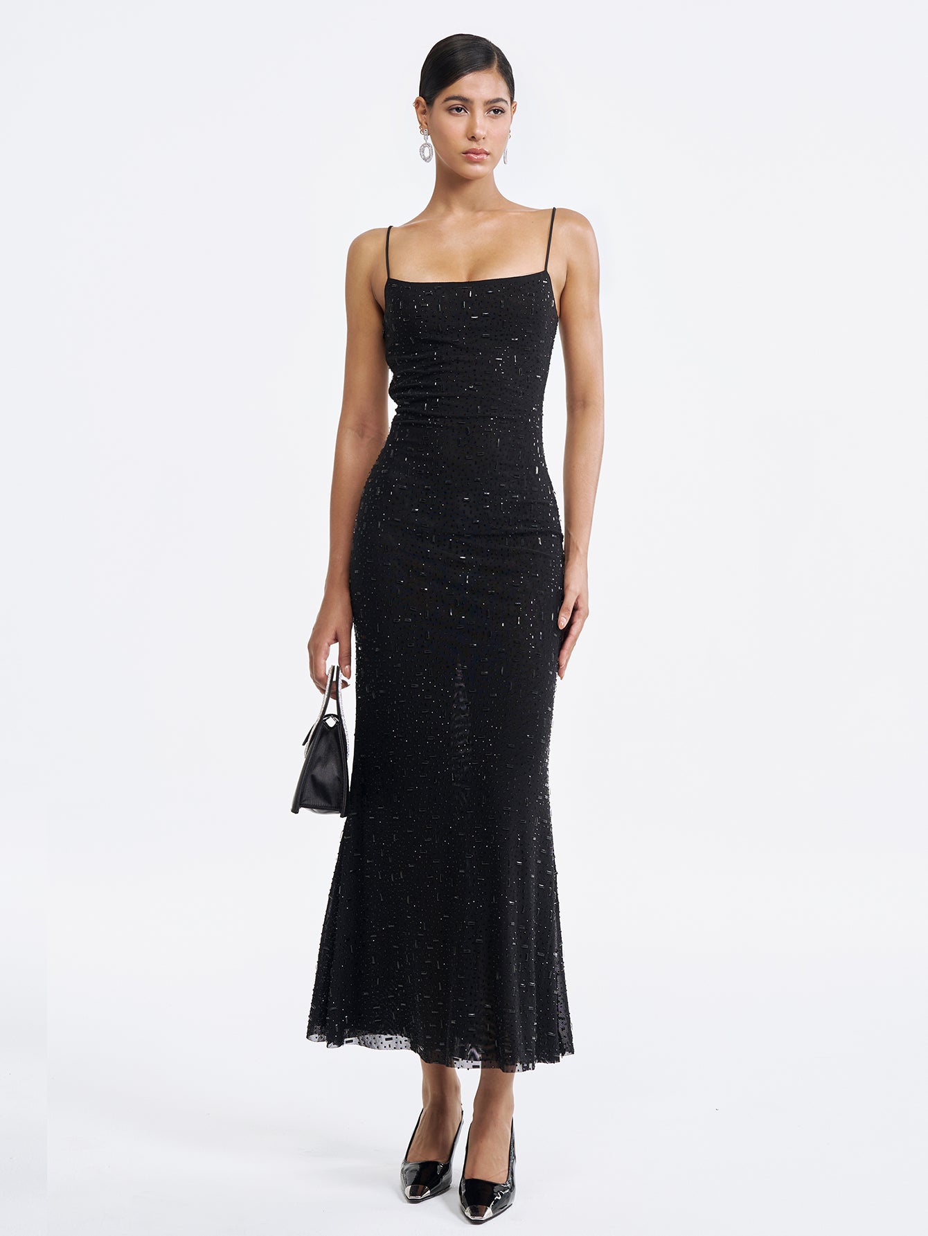 Beaded Slip Gown with Square Neckline