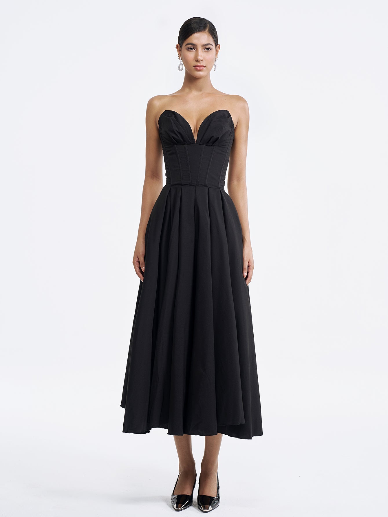 Solid Strapless Sleeveless Midi Dress