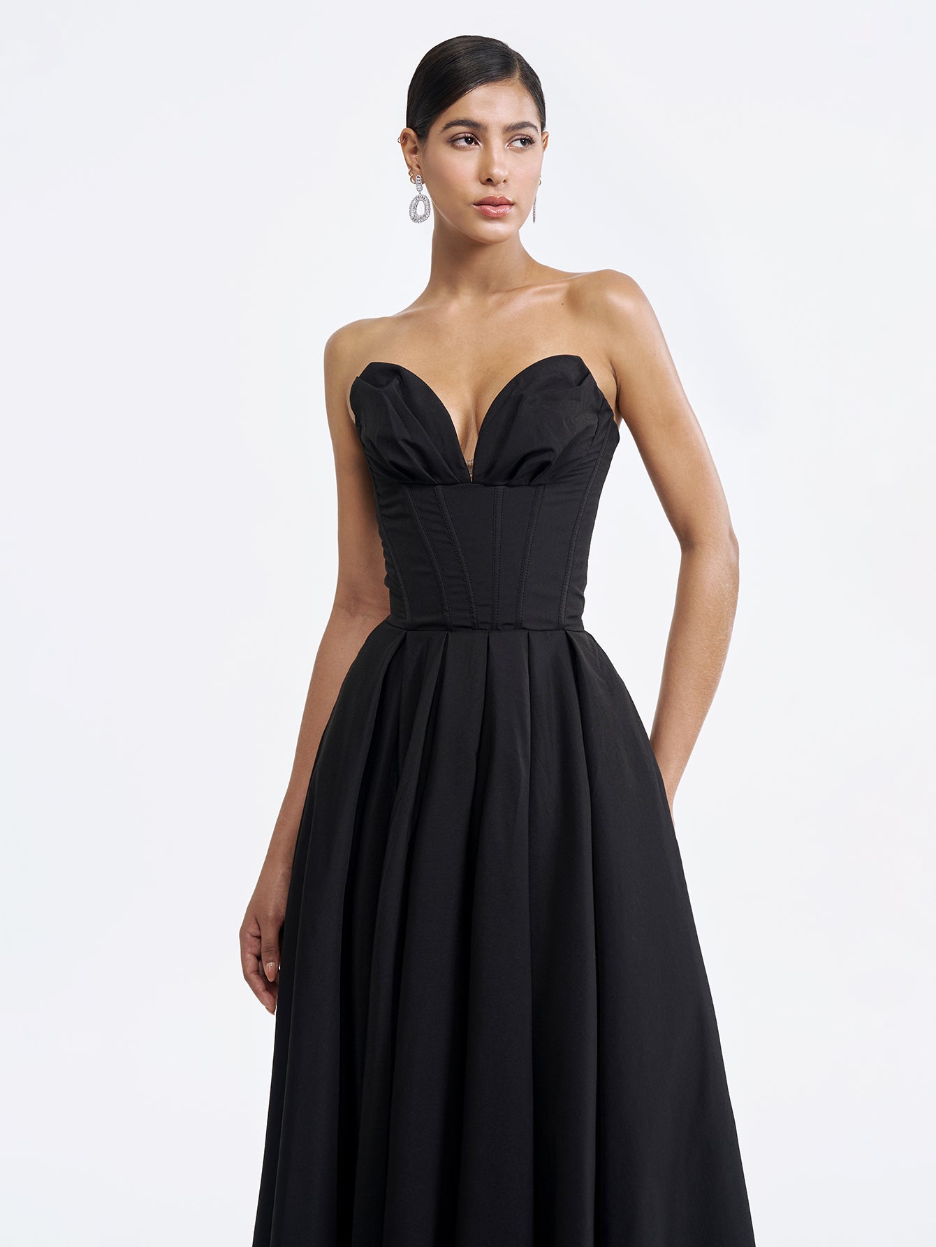 Solid Strapless Sleeveless Midi Dress