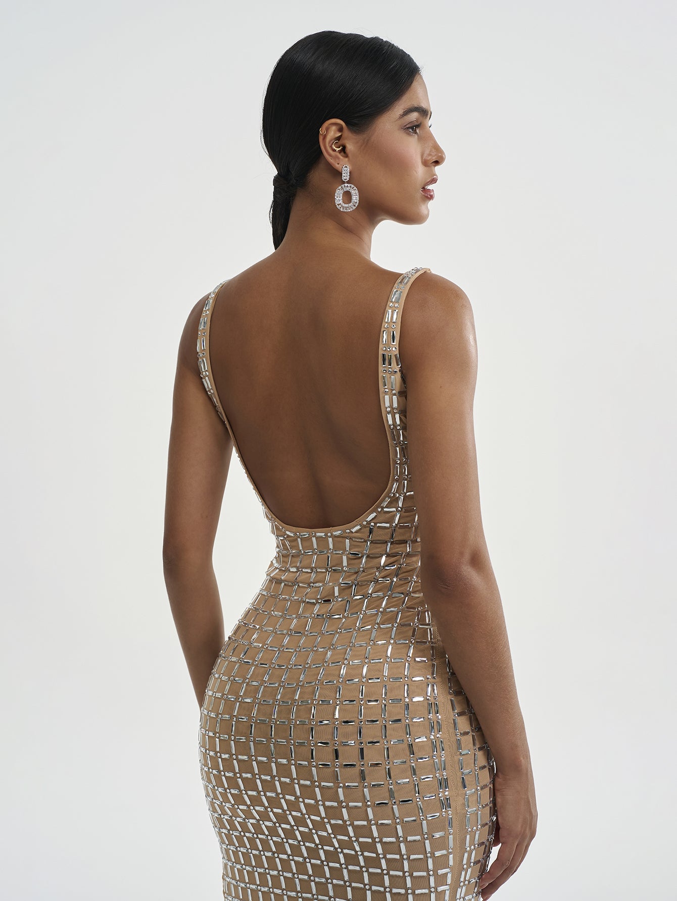 Sequin Grid Bodycon Dress with Slit