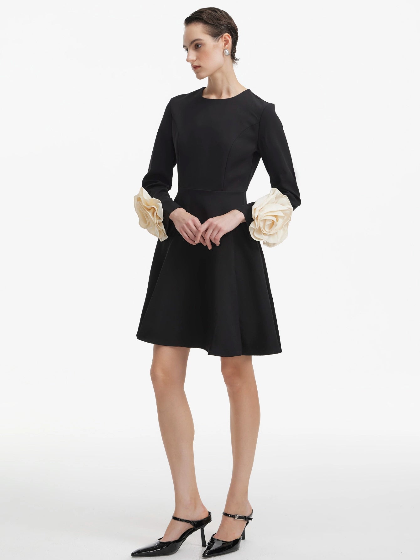 Elegant Dress with Floral Cuffs