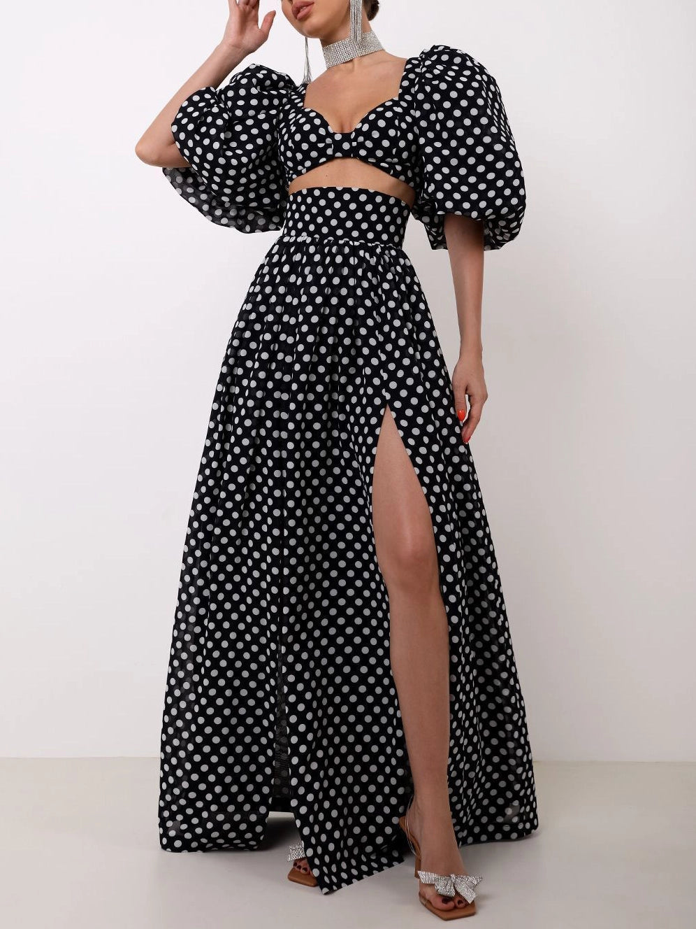 Elegant Polka Dot Two-Piece Set