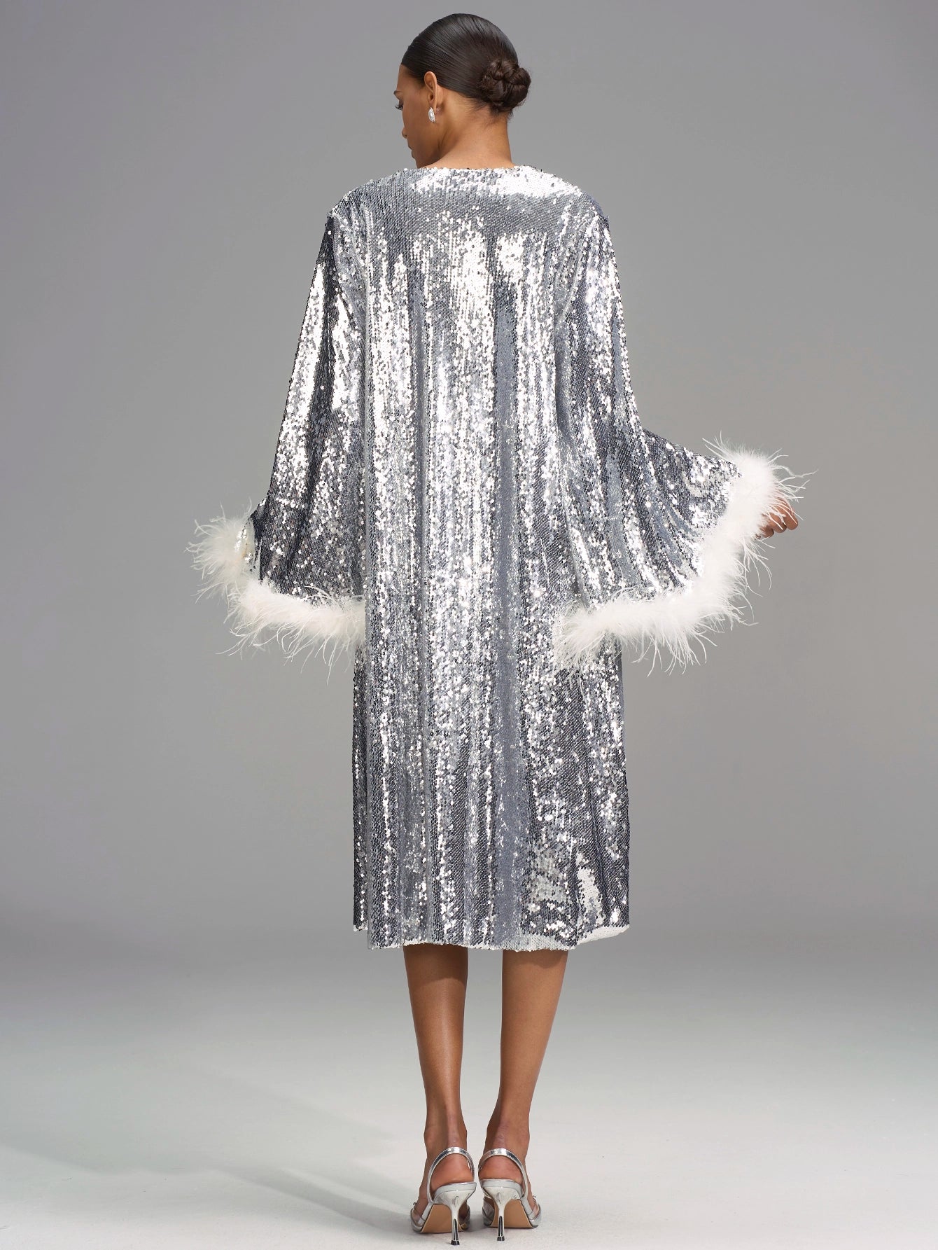 Feather Trim Sequin Morning Shoot Dress