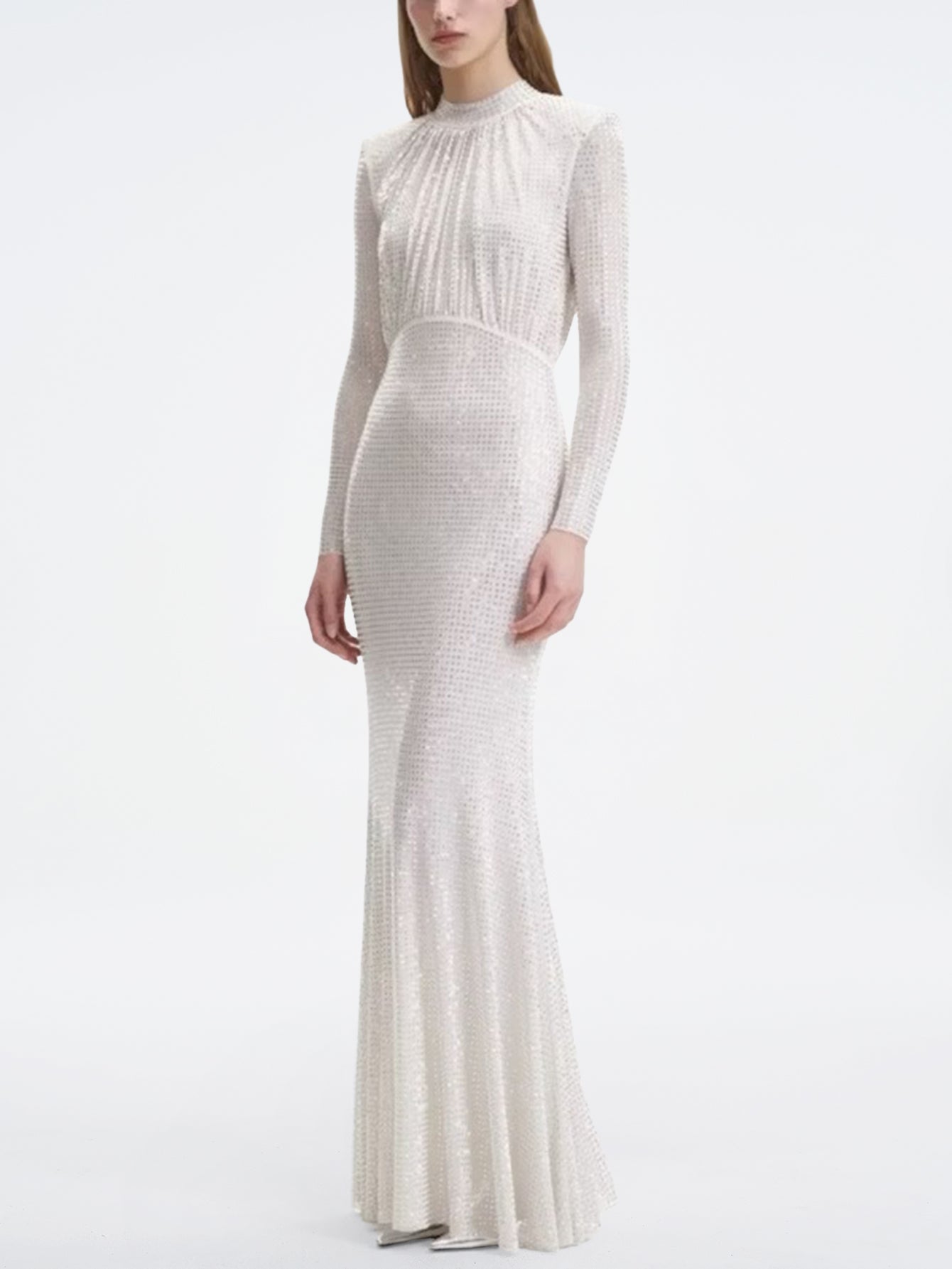 Long Sleeve Fishtail Dress with Diamonds