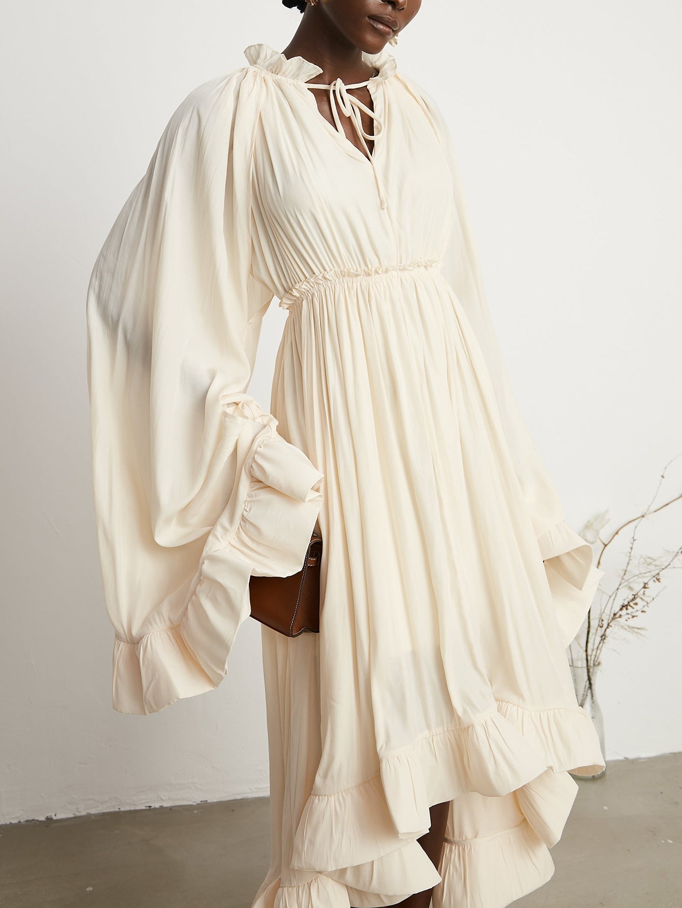 Cape-Back Pleated Gown - Timeless Elegance