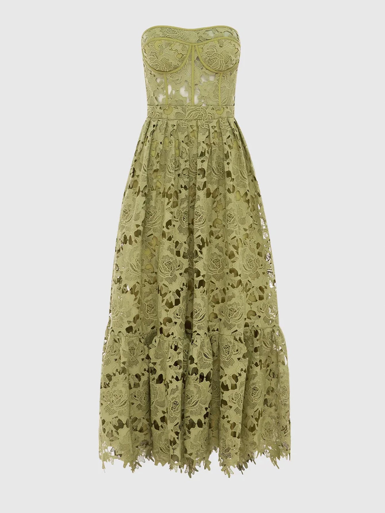 Green Guipure Lace Tea-Length Dress - Elegant & Timeless