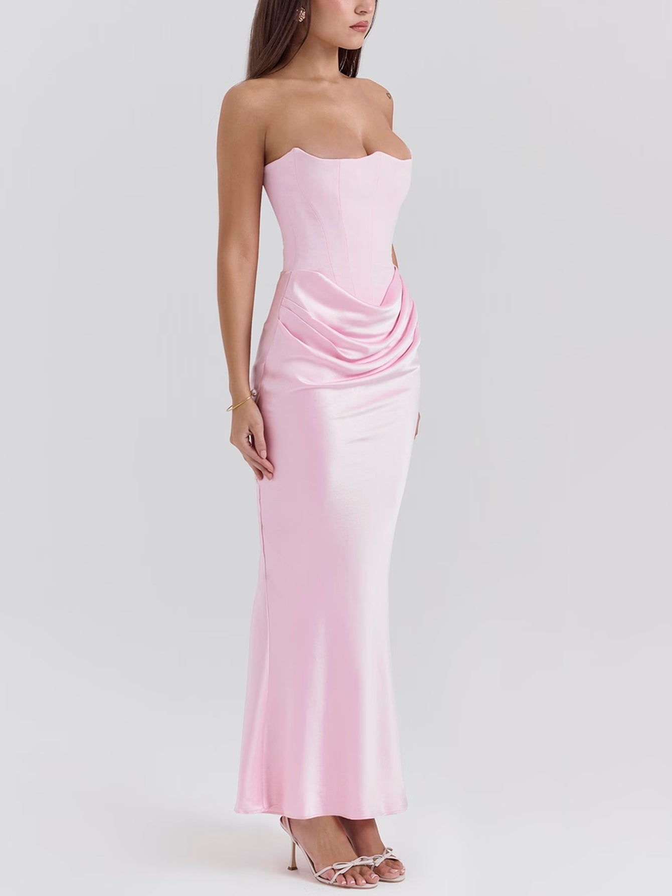 Elegant Strapless Satin Maxi Dress