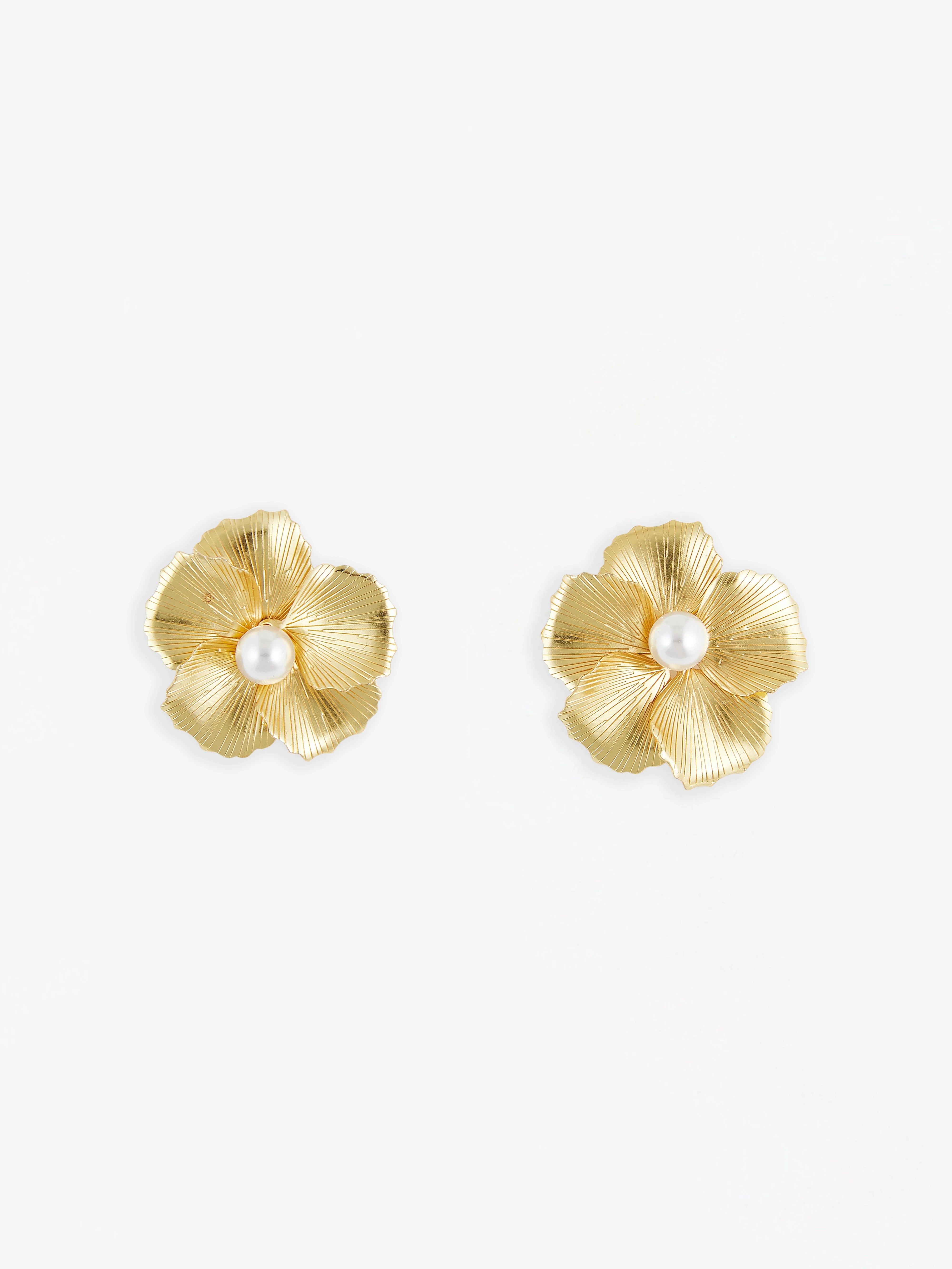 Luminous Gold Tone Floral Studs