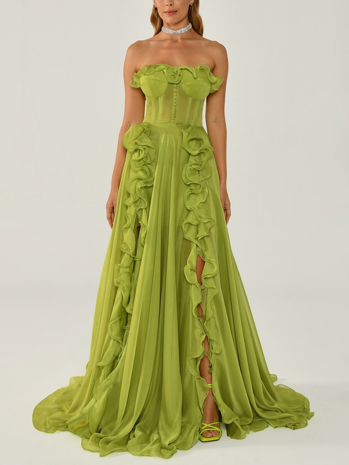 Chiffon Ruffle Gown - Elegant Evening Gown