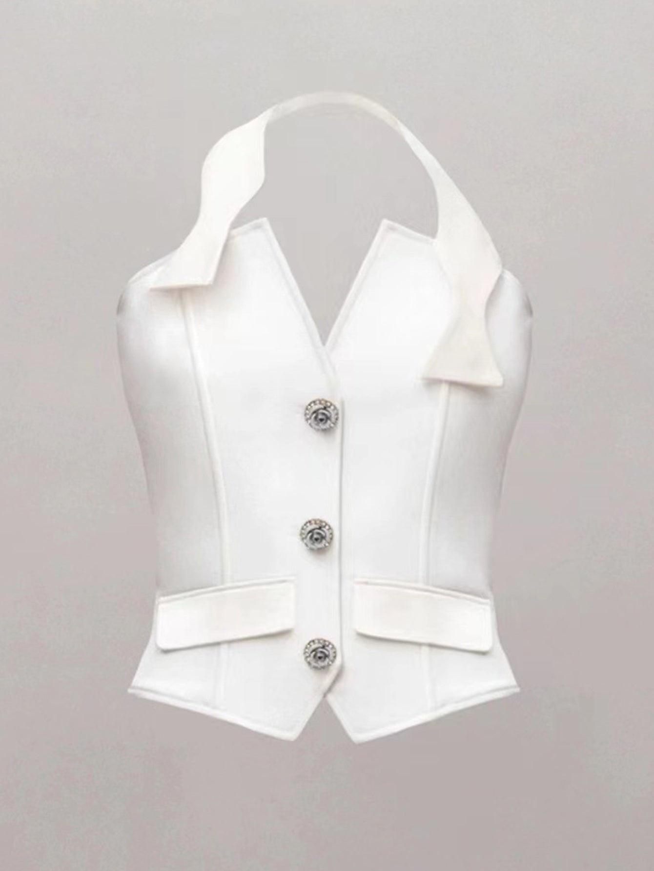 Halter Corset Top with Crystal Buttons