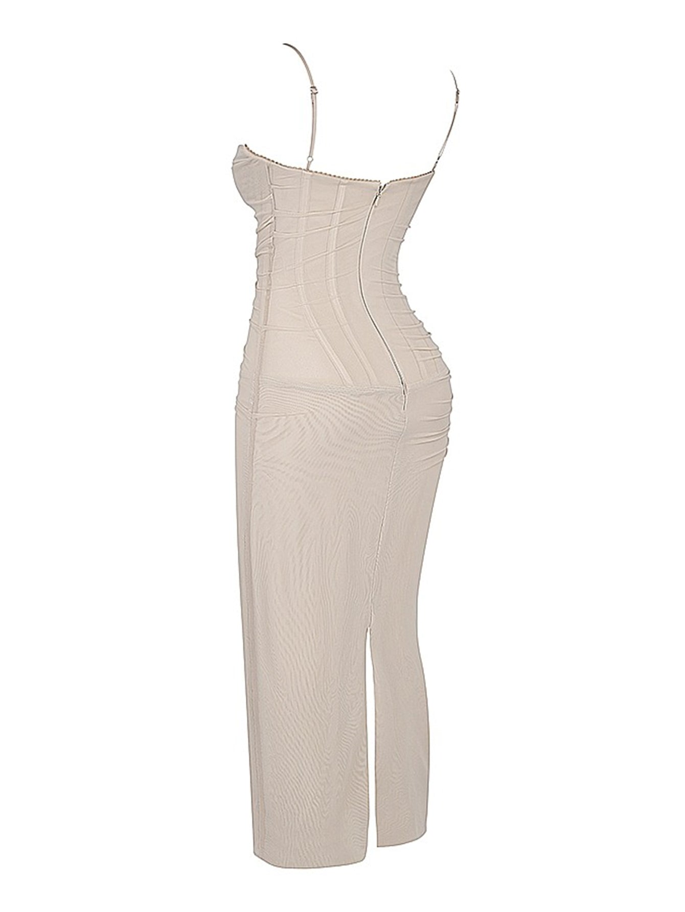 Elegant Spaghetti Strap Bodycon Mesh Maxi Dress - fashionprilin