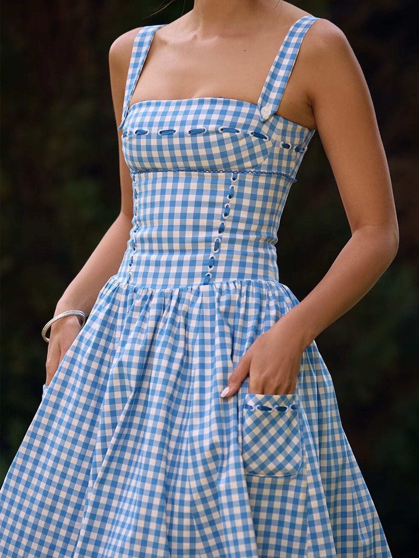 Plaid Checkered Sundress with Pockets - Retro Style Midi Dress for Women - fashionprilin