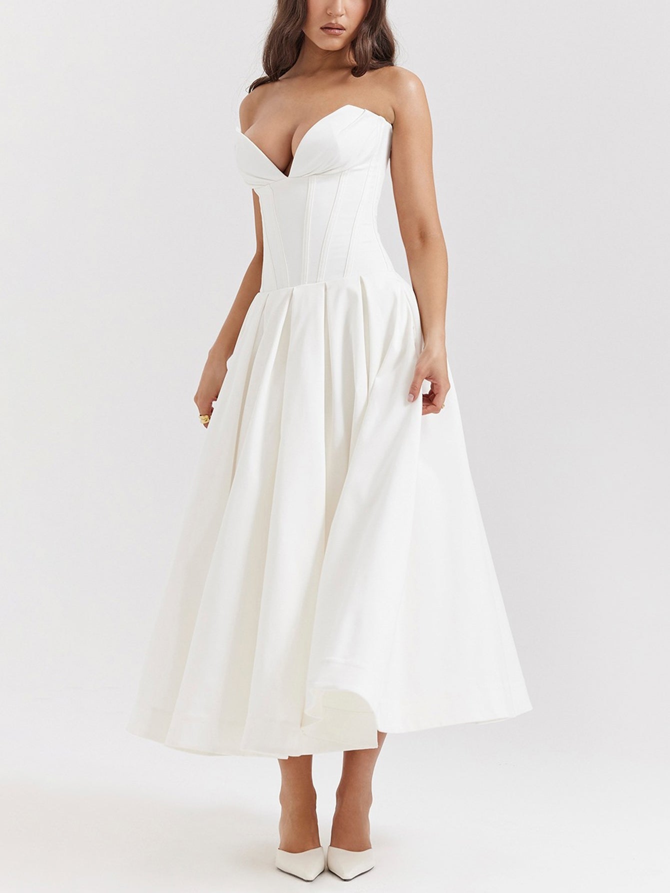 Solid Strapless Sleeveless Midi Dress