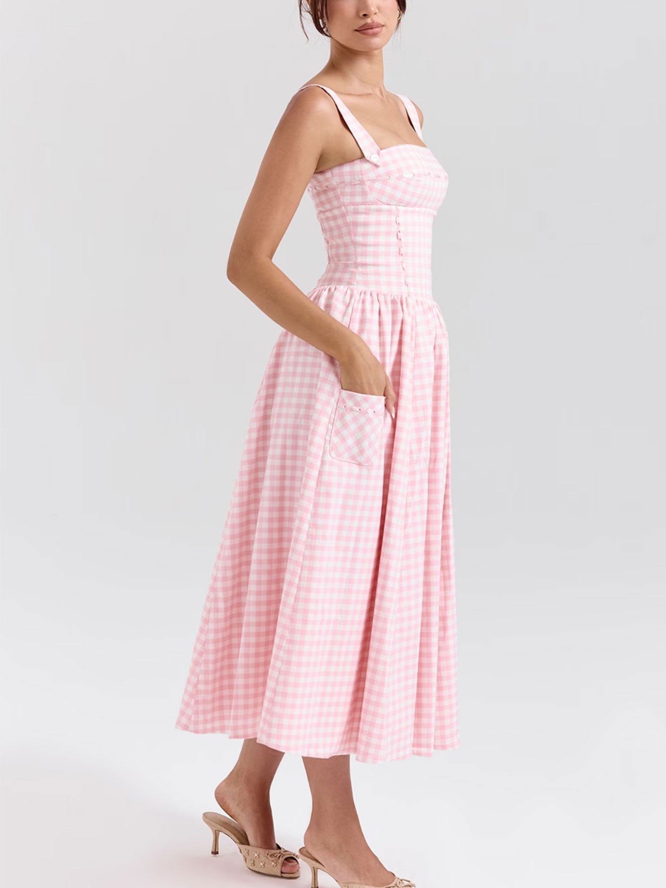 Plaid Checkered Sundress with Pockets - Retro Style Midi Dress for Women - fashionprilin