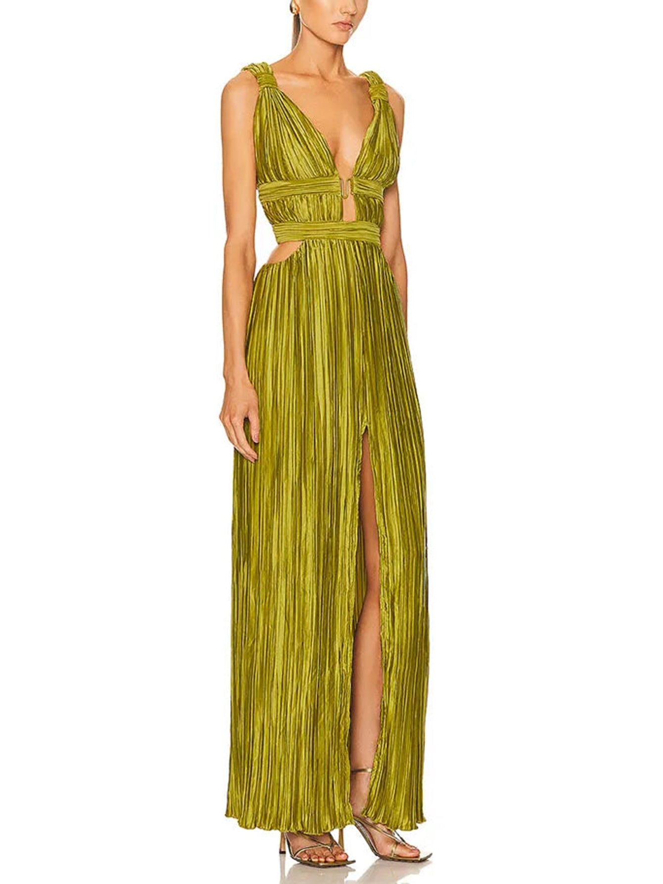 Hollow Slit Pleated Maxi Dress