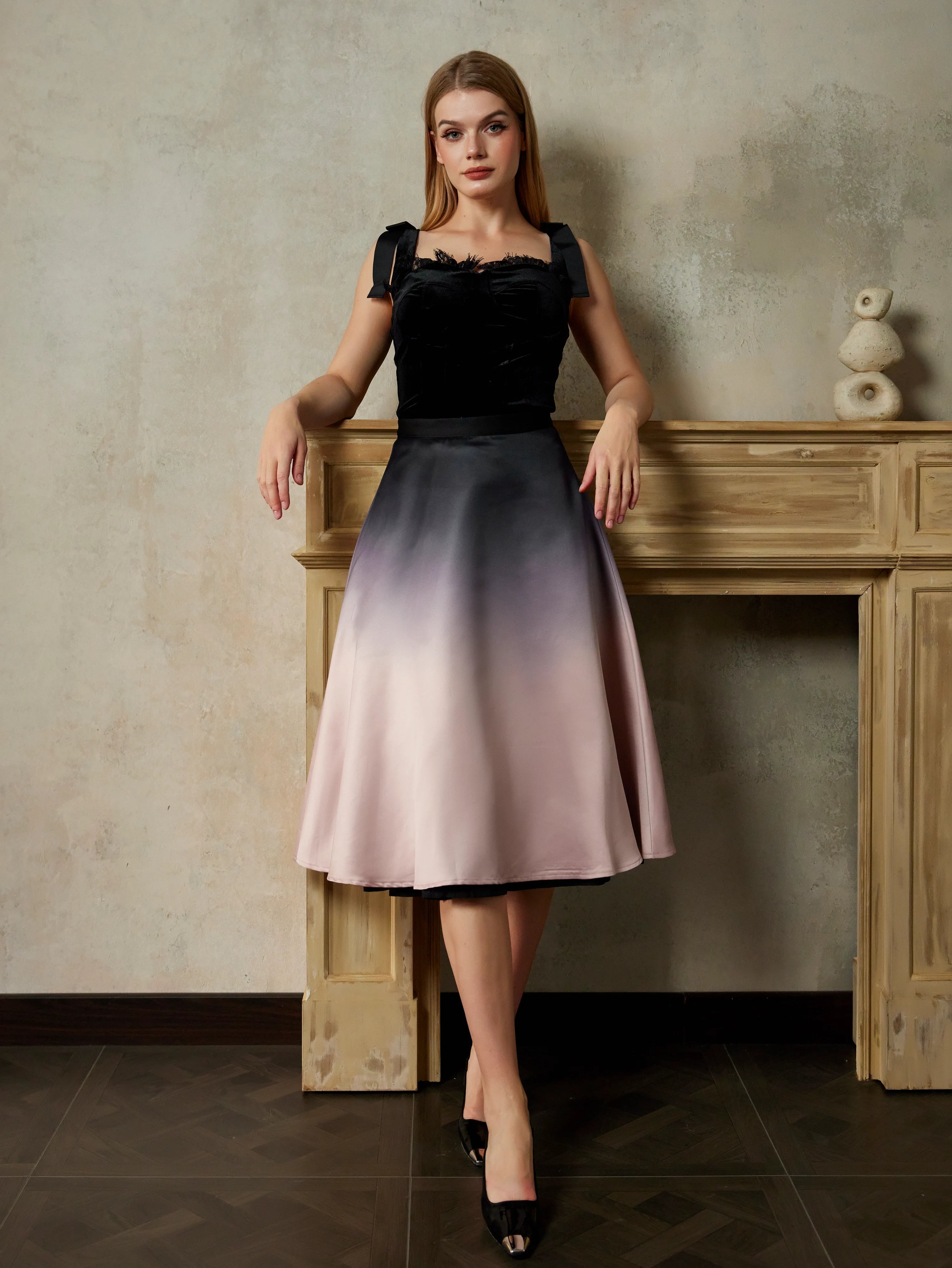 Elegant Ombre Flare Skirt Set