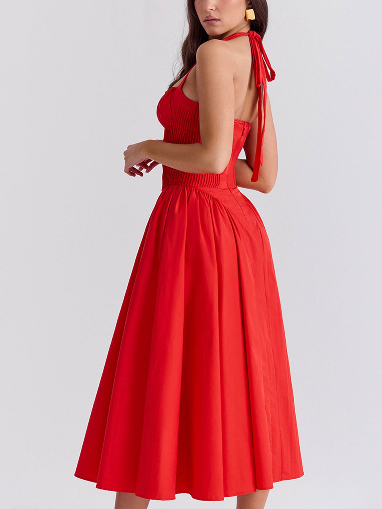 Elegant Halter Neck Corset Midi Dress - fashionprilin