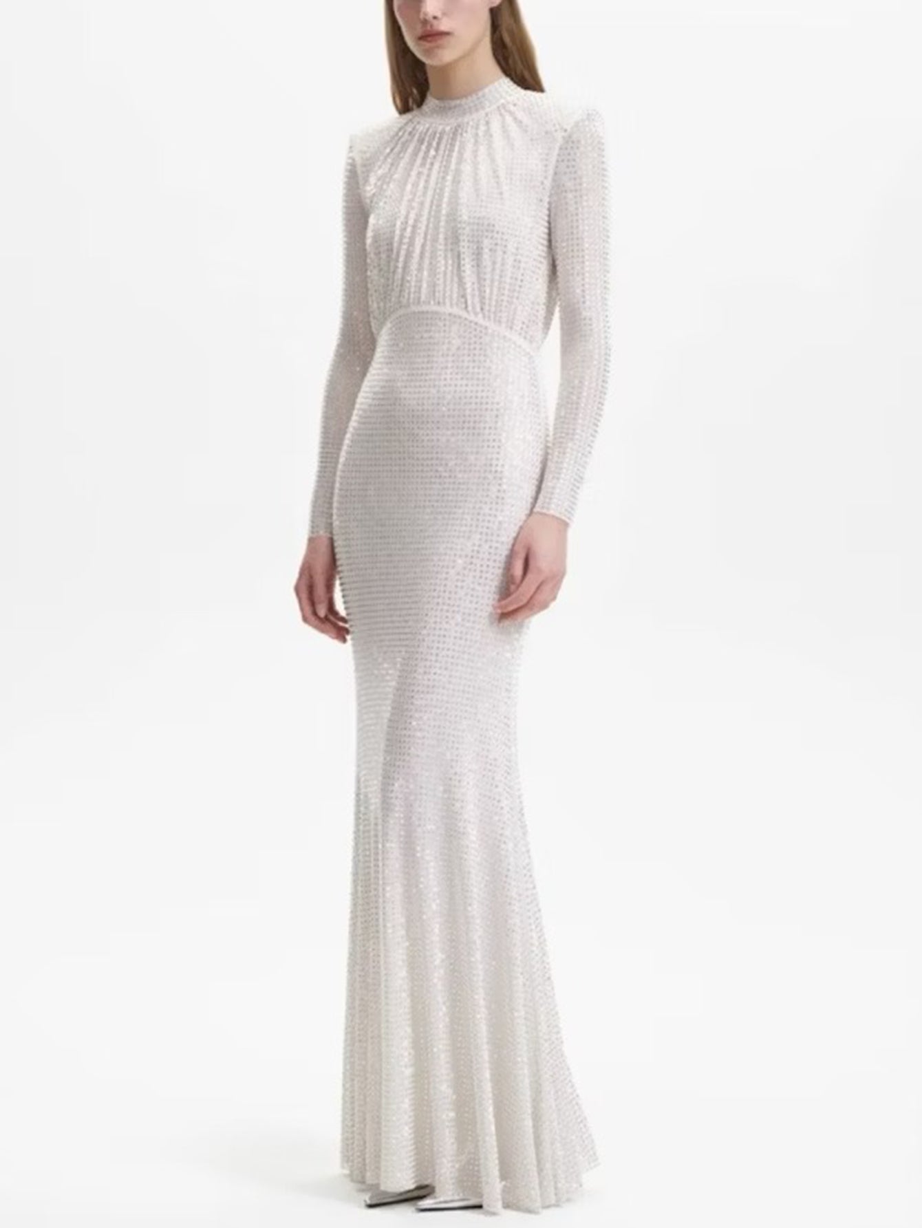 Long Sleeve Fishtail Dress with Diamonds