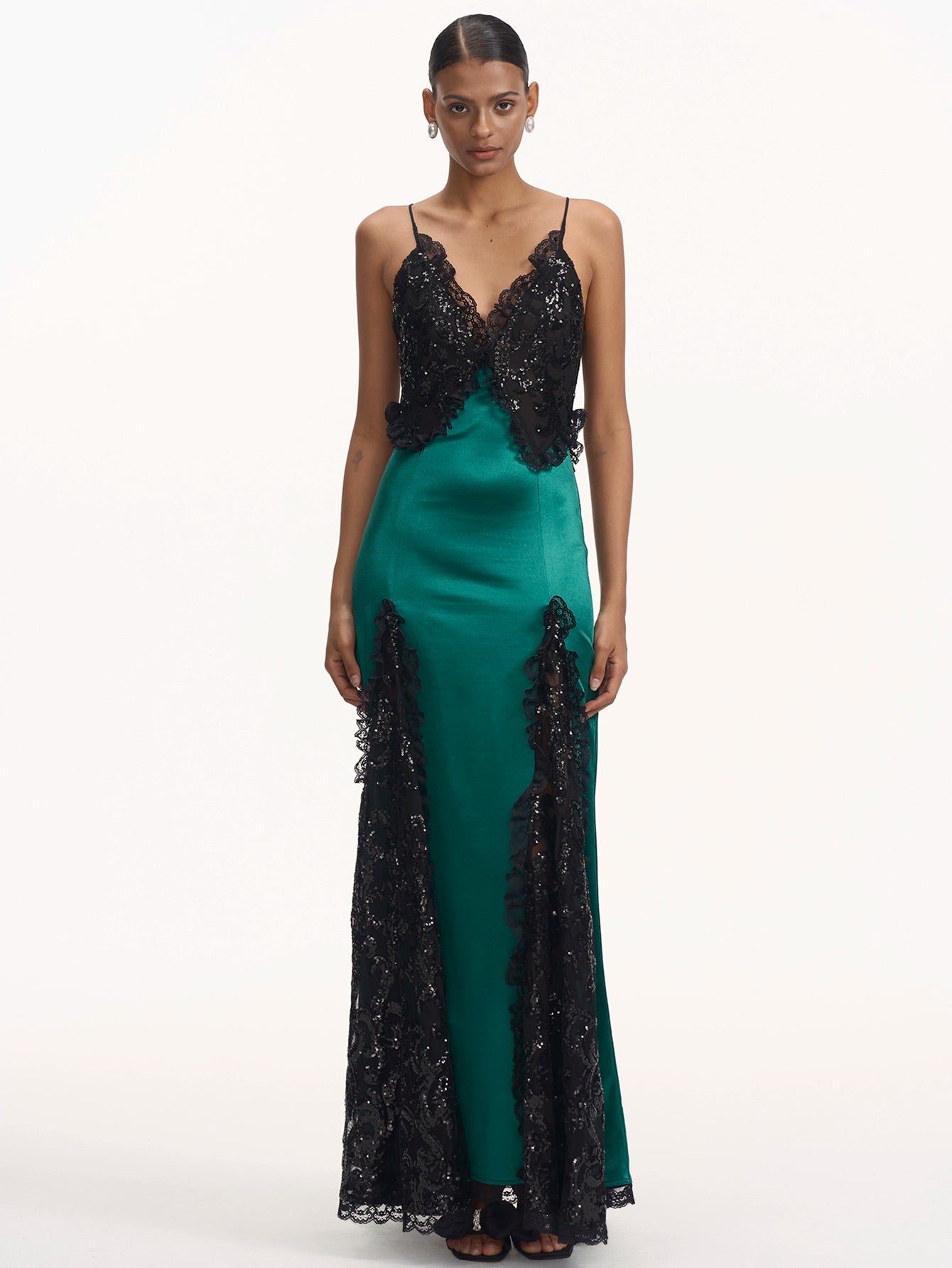 Plunging Neckline Sequined Gown