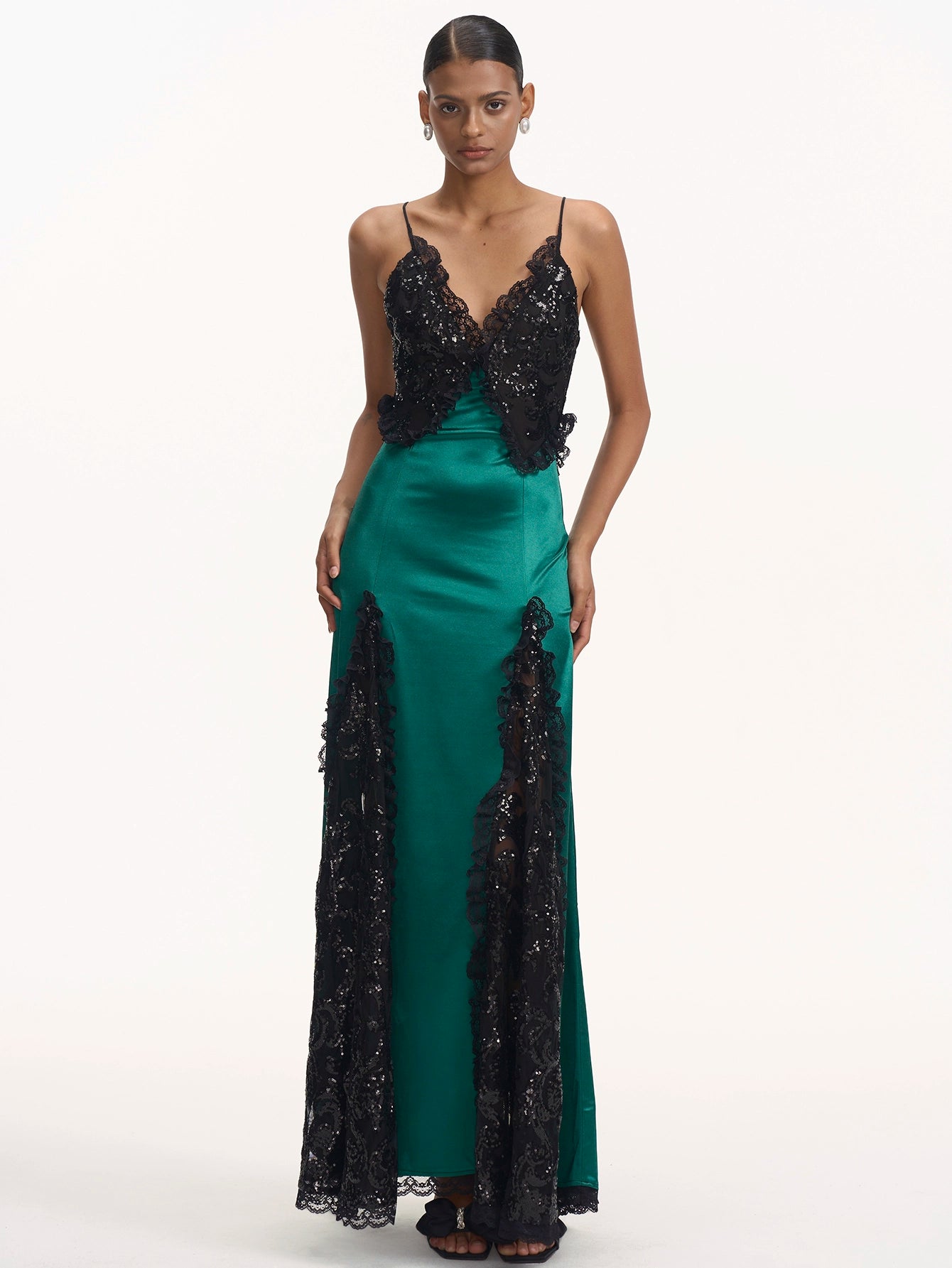 Plunging Neckline Sequined Gown