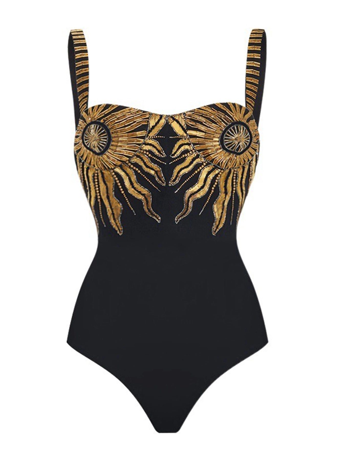 Sequined Sunflower Embellished One-piece Swimsuit