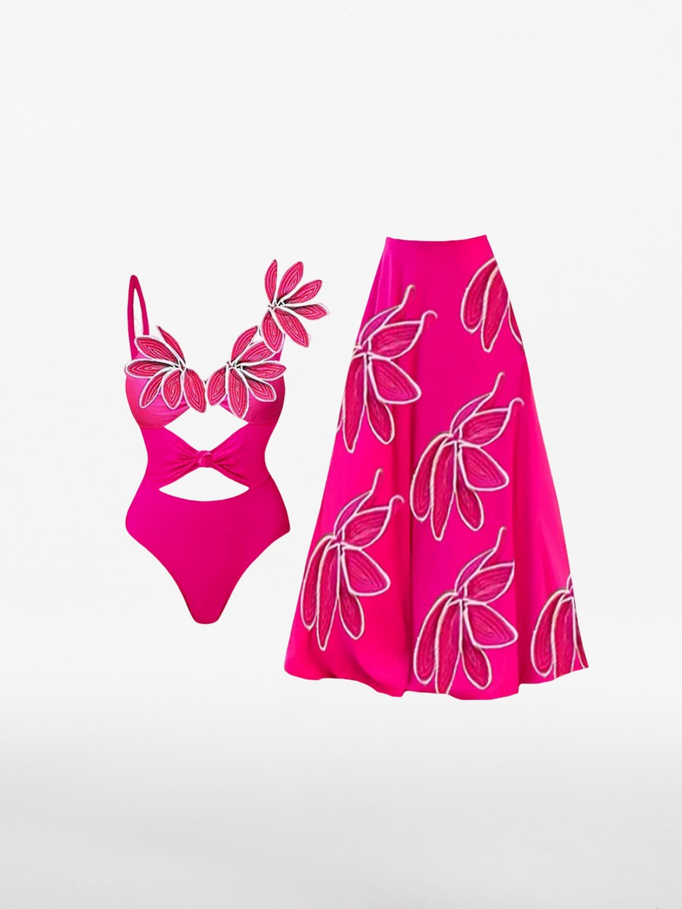 New Fluorescent Petal Swimsuit & Skirt Set