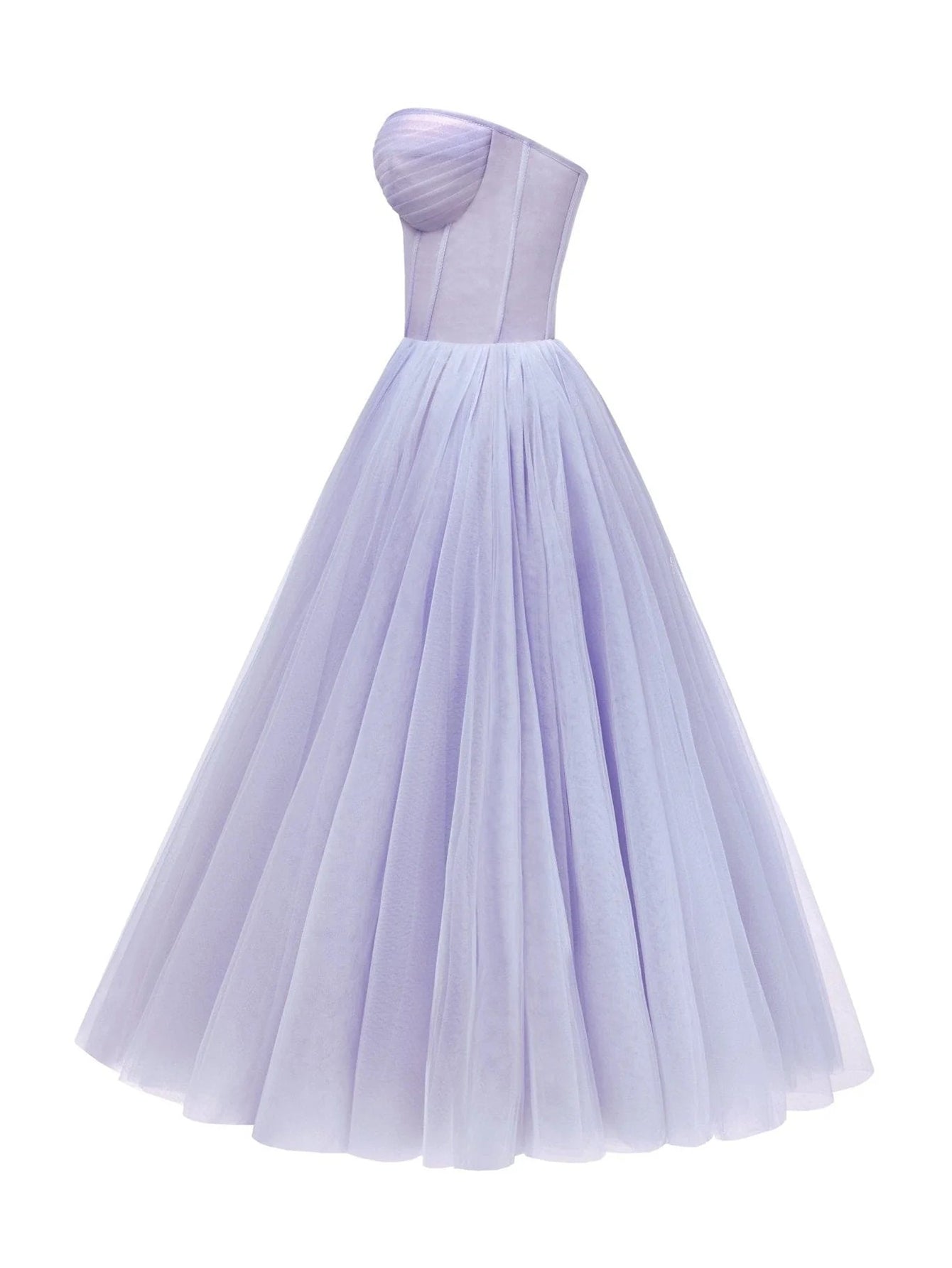 Robe mi-longue en tulle bouffante sans bretelles