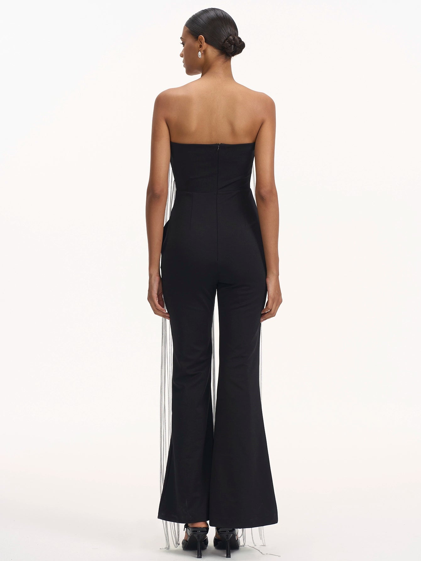 Cascading Chain Tassel Off-The-Shoulder Gown