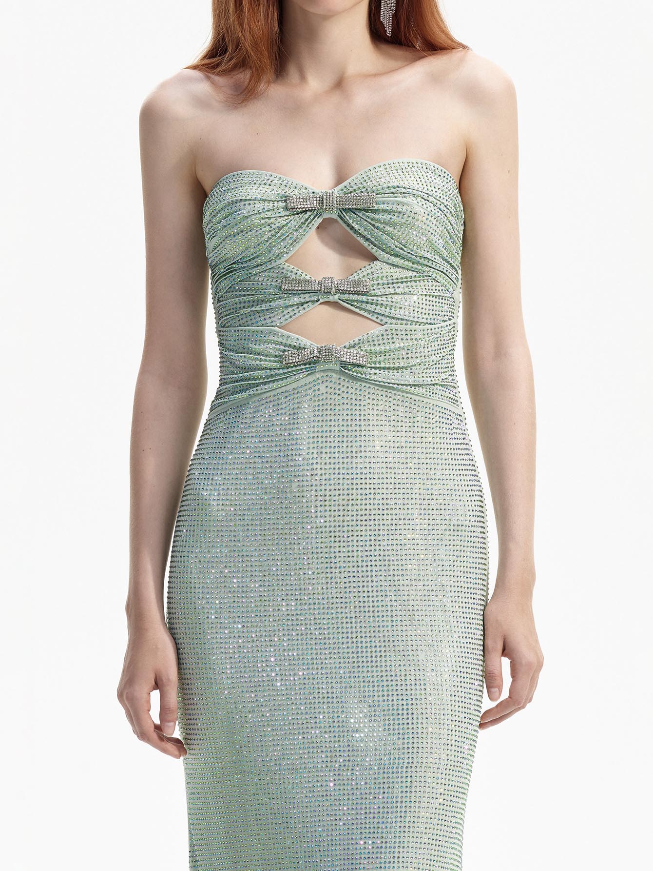 Sparkling  Strapless Maxi Dress with Cutouts and Crystals