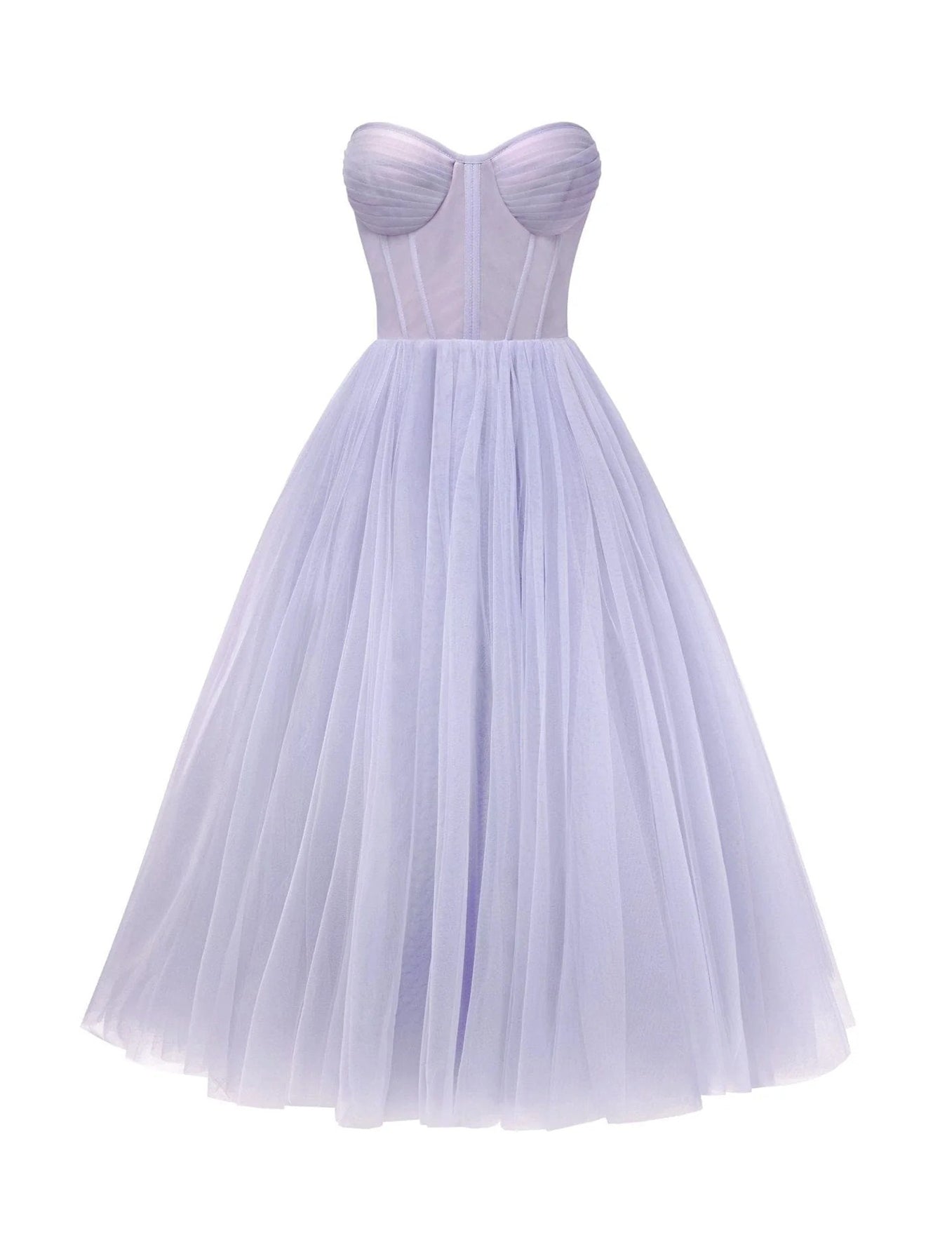 Robe mi-longue en tulle bouffante sans bretelles