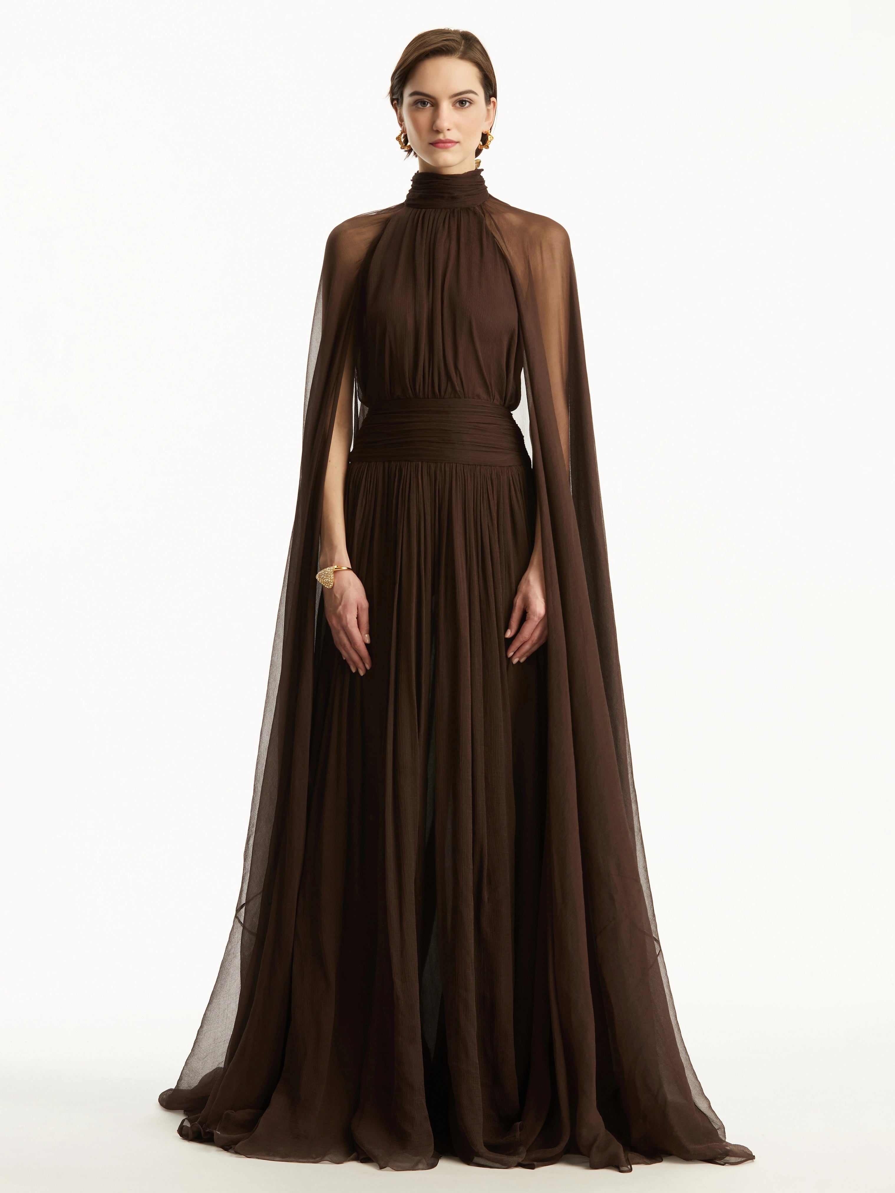 Flowy Draped Sheer Tulle Gown