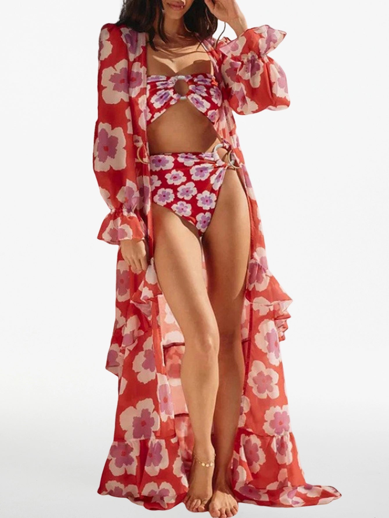 Halterneck Printed Bikini & Cover-Up Ensemble