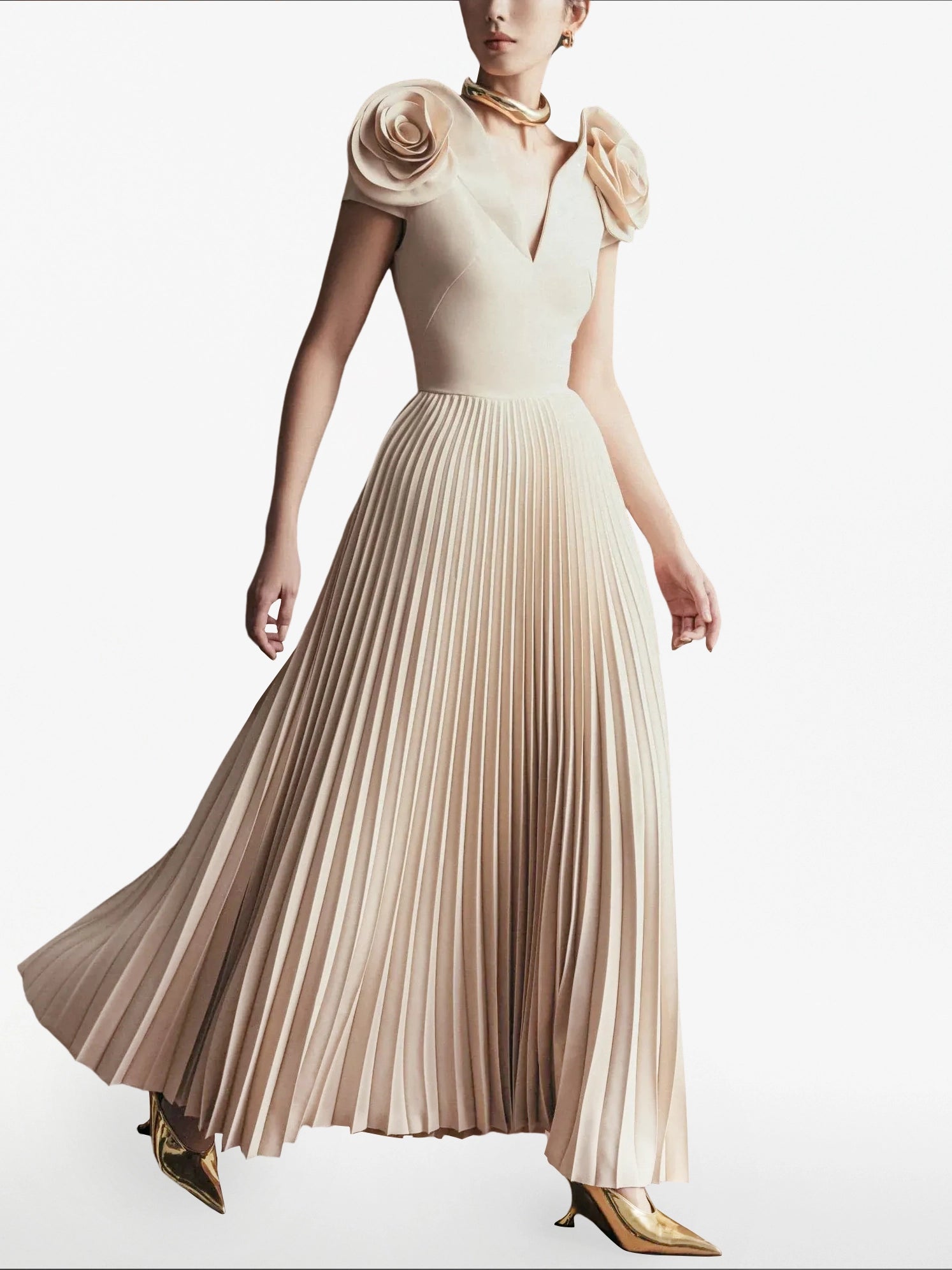 Sexy High-waisted Pleated Maxi Dress