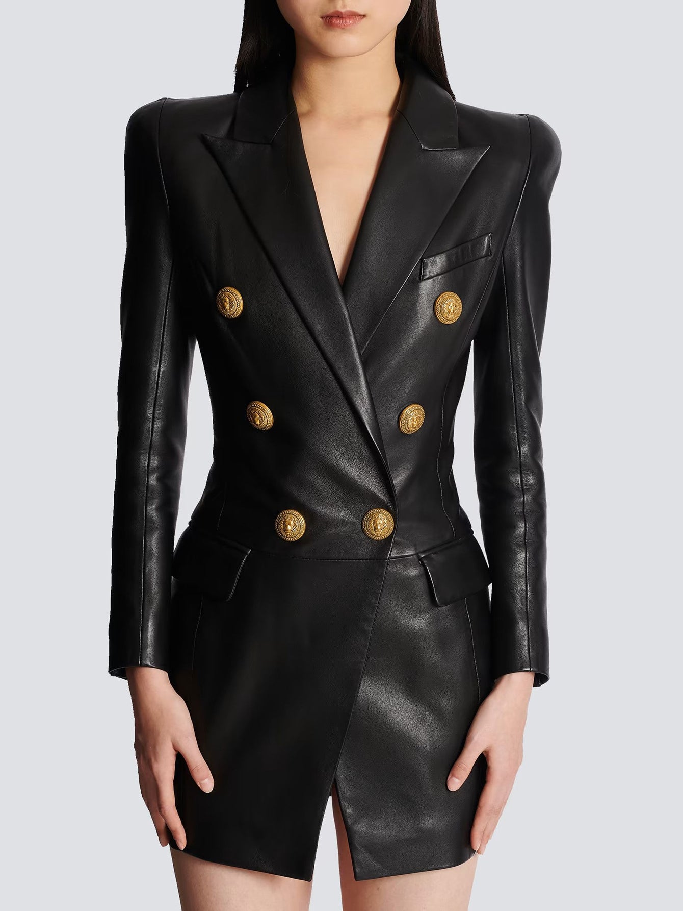 Leather Double-Breasted Blazer Dress